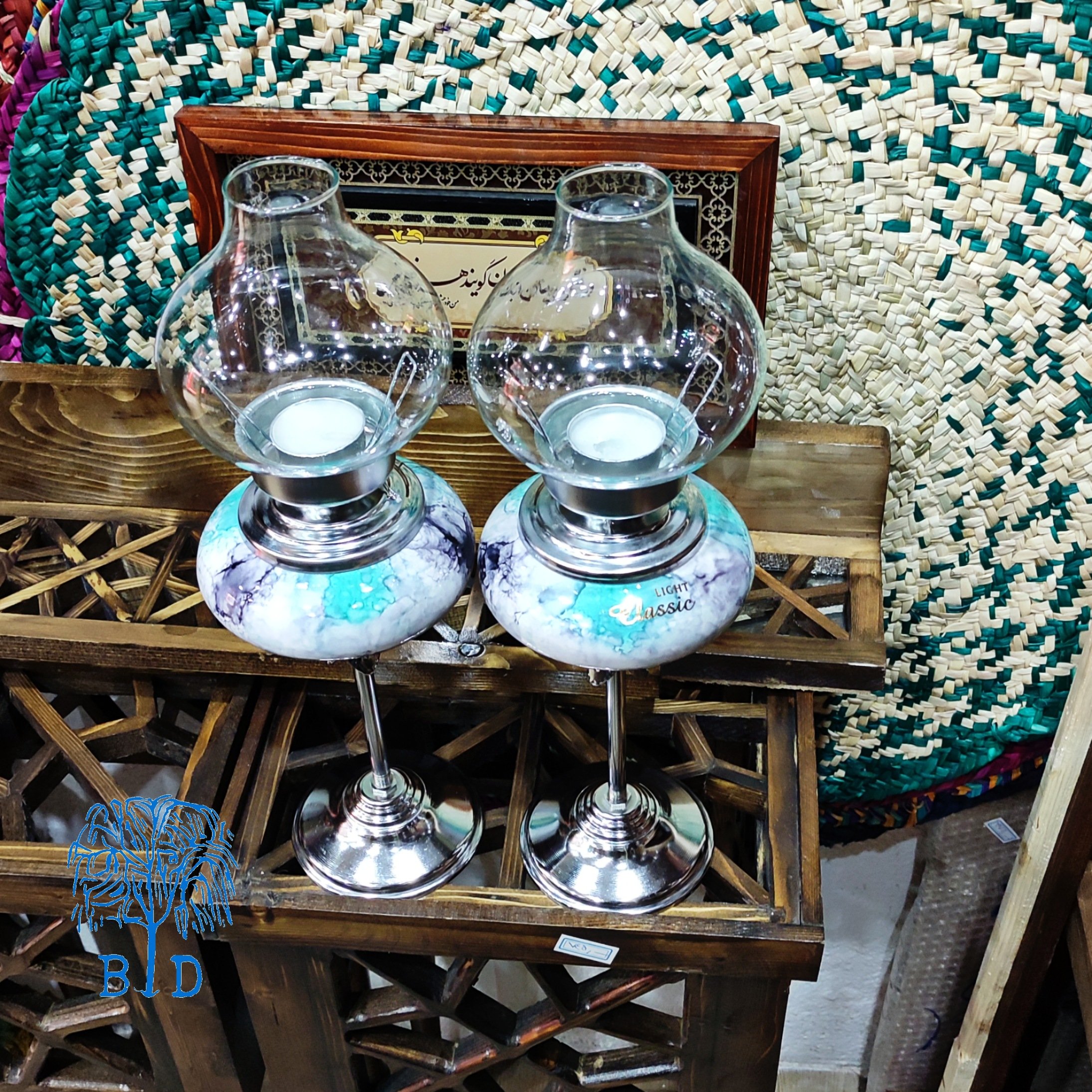 شمعدان مدل گردسوز، سرامیک و استیل 37 سانتی
