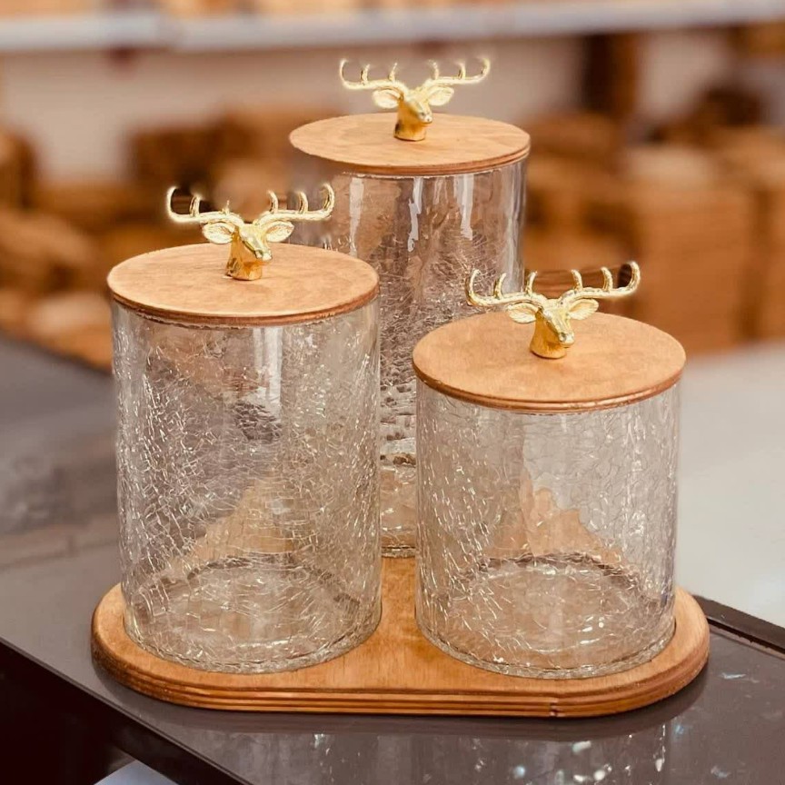 ست پاسماوری سه تایی کله گوزنی شیشه آبگز 