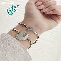 خرید ست دستبند استیل پلاک دار رنگ ثابت نقره ای کد 1216289 - ردگل