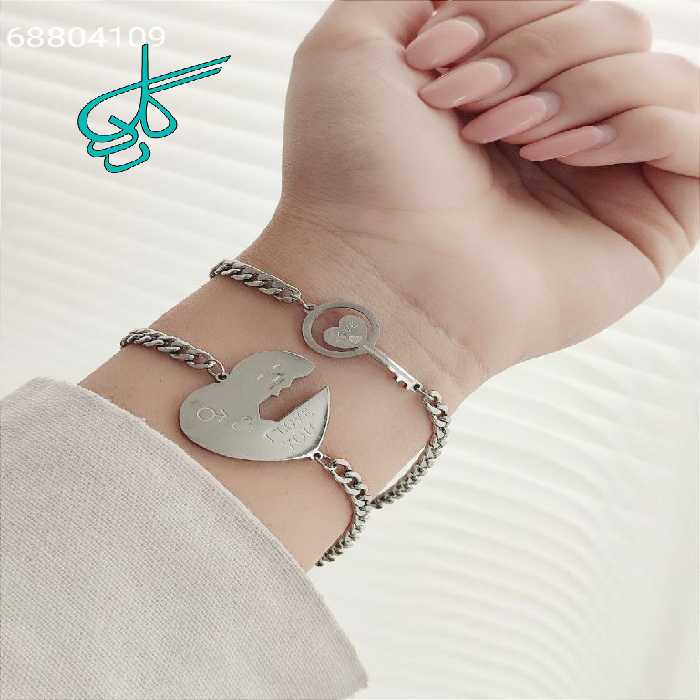 خرید ست دستبند استیل پلاک دار رنگ ثابت نقره ای کد 1216289 - ردگل