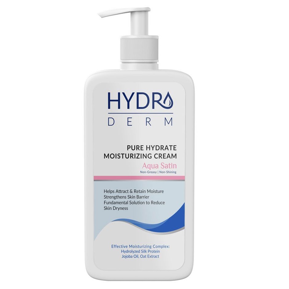 هیدرودرم کرم پمپی دست و صورت انواع پوست مرطوب کننده و نرم کننده 500 گرم مدل satin