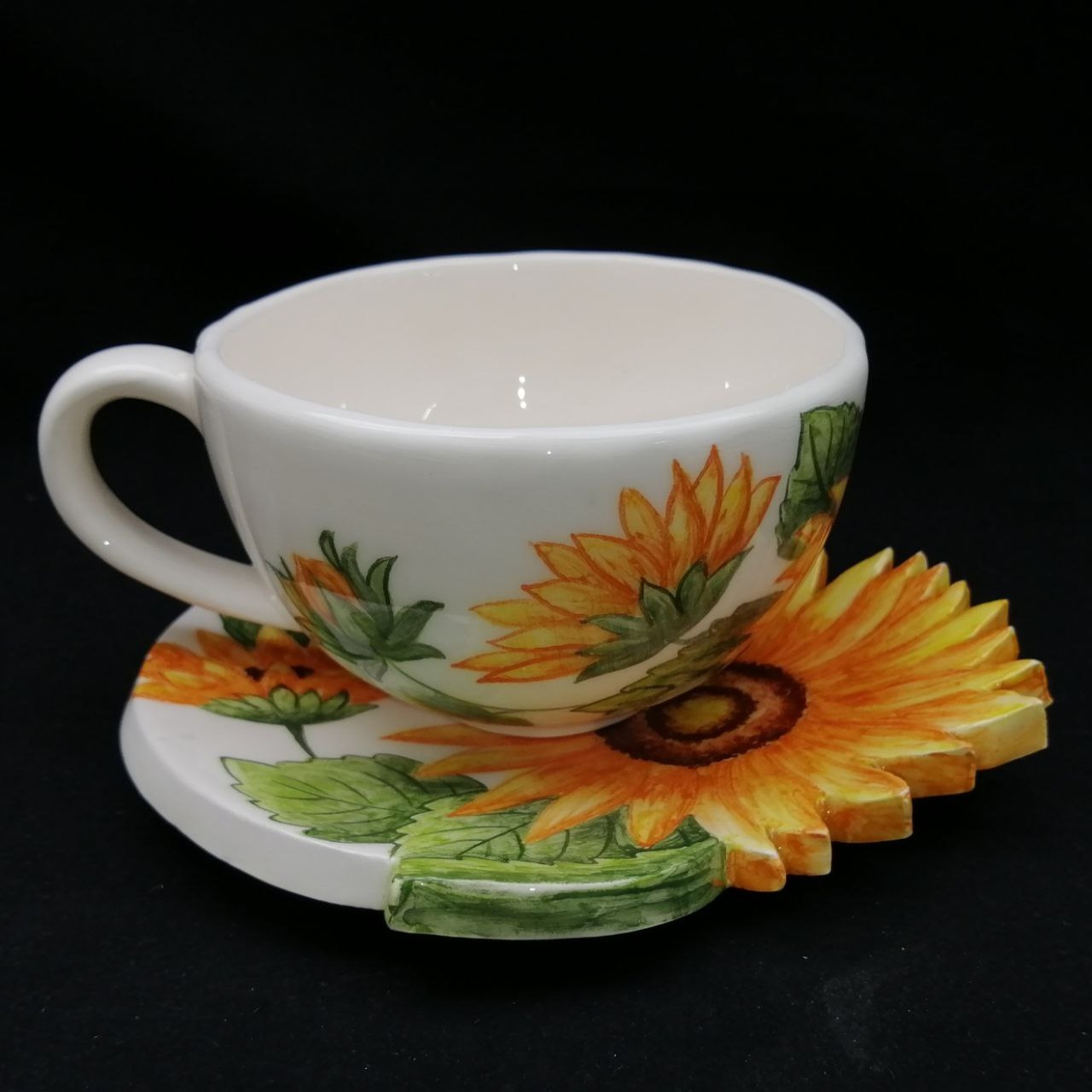 ست فنجان و نعلبکی سرامیکی هیوا طرح گل آفتابگردان کد 10882164