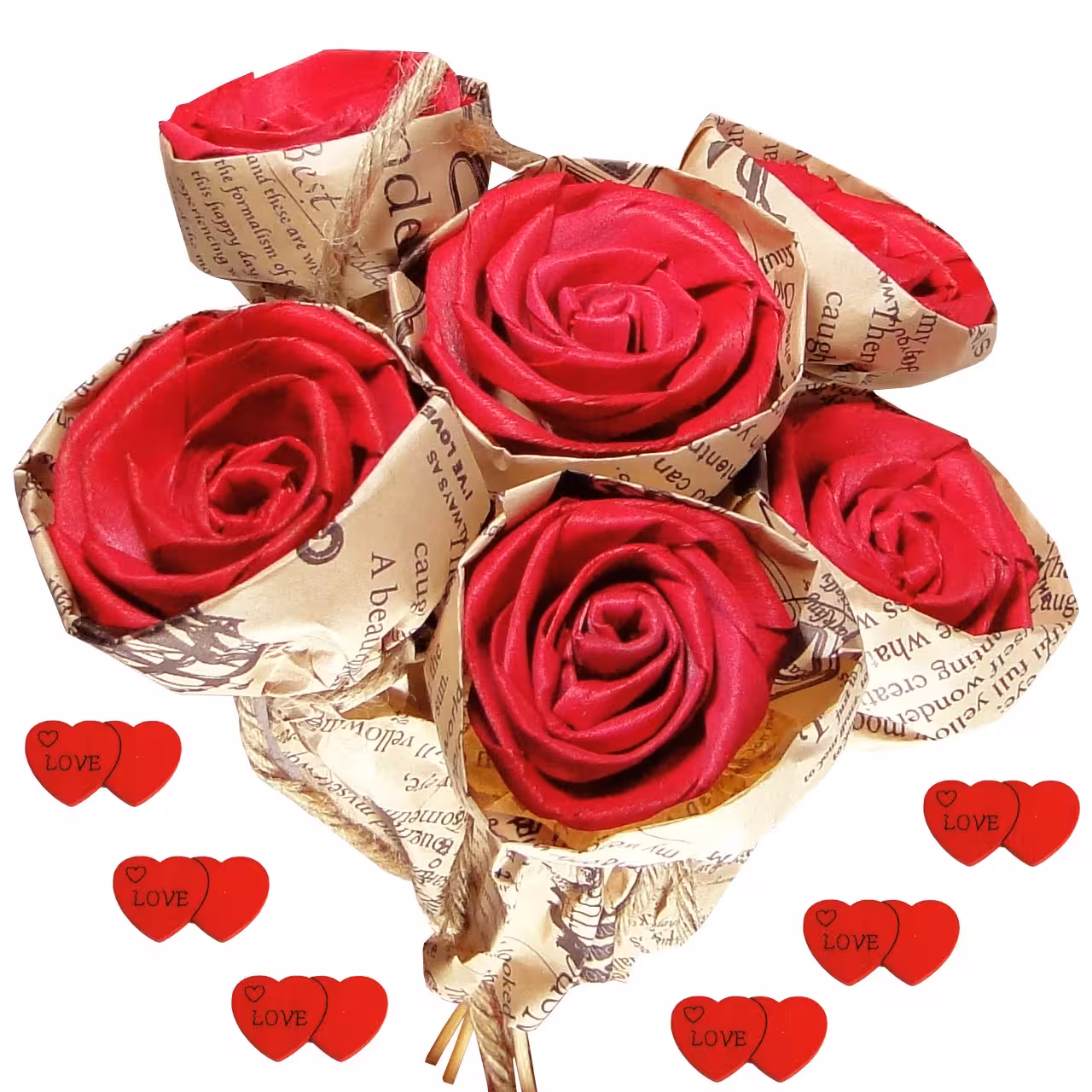 دسته گل مصنوعی مدل Red Rose کد 02135 مجموعه 6 عددی