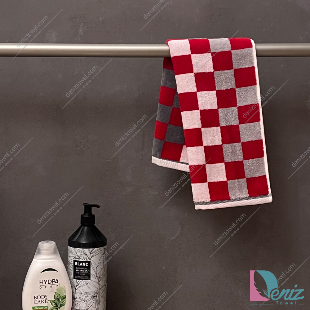 حوله دستی طرح بلایند رنگ قرمز طوسی