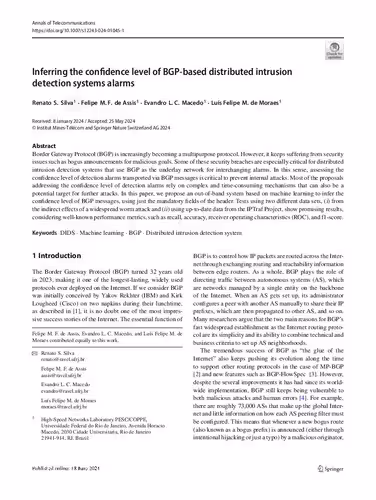خرید و دانلود نسخه کامل کتاب Inferring the confidence level of BGP-based distributed intrusion detection systems alarms