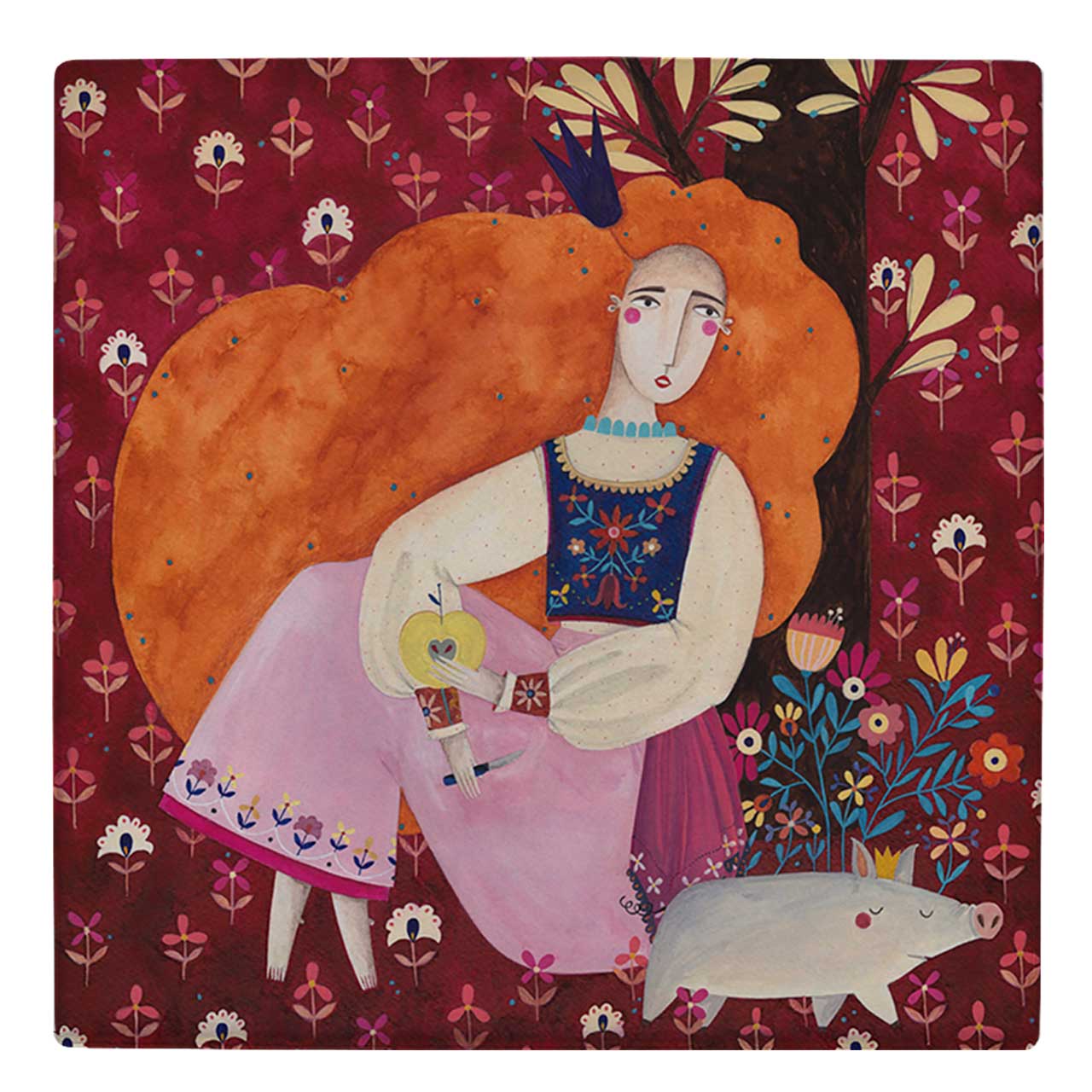  کاشی کارنیلا طرح نقاشی پرنسس و سیب کد wk147