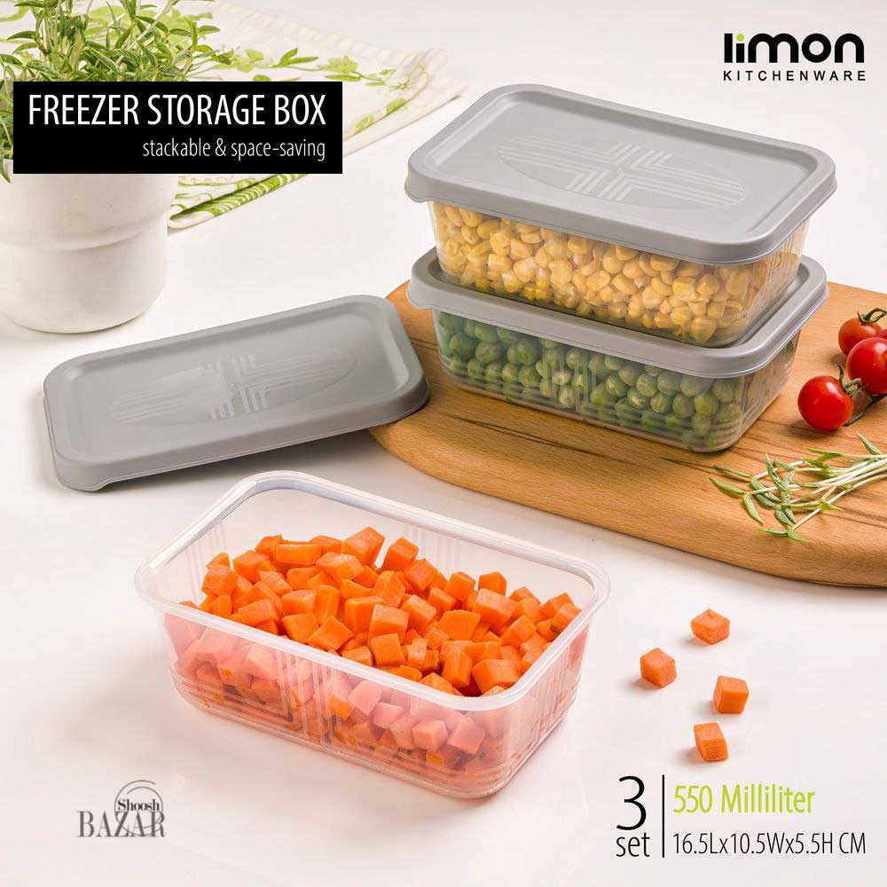 ظرف نگهدارنده مستطیل 550 میلی لیتر 3 عددی لیمون 2405