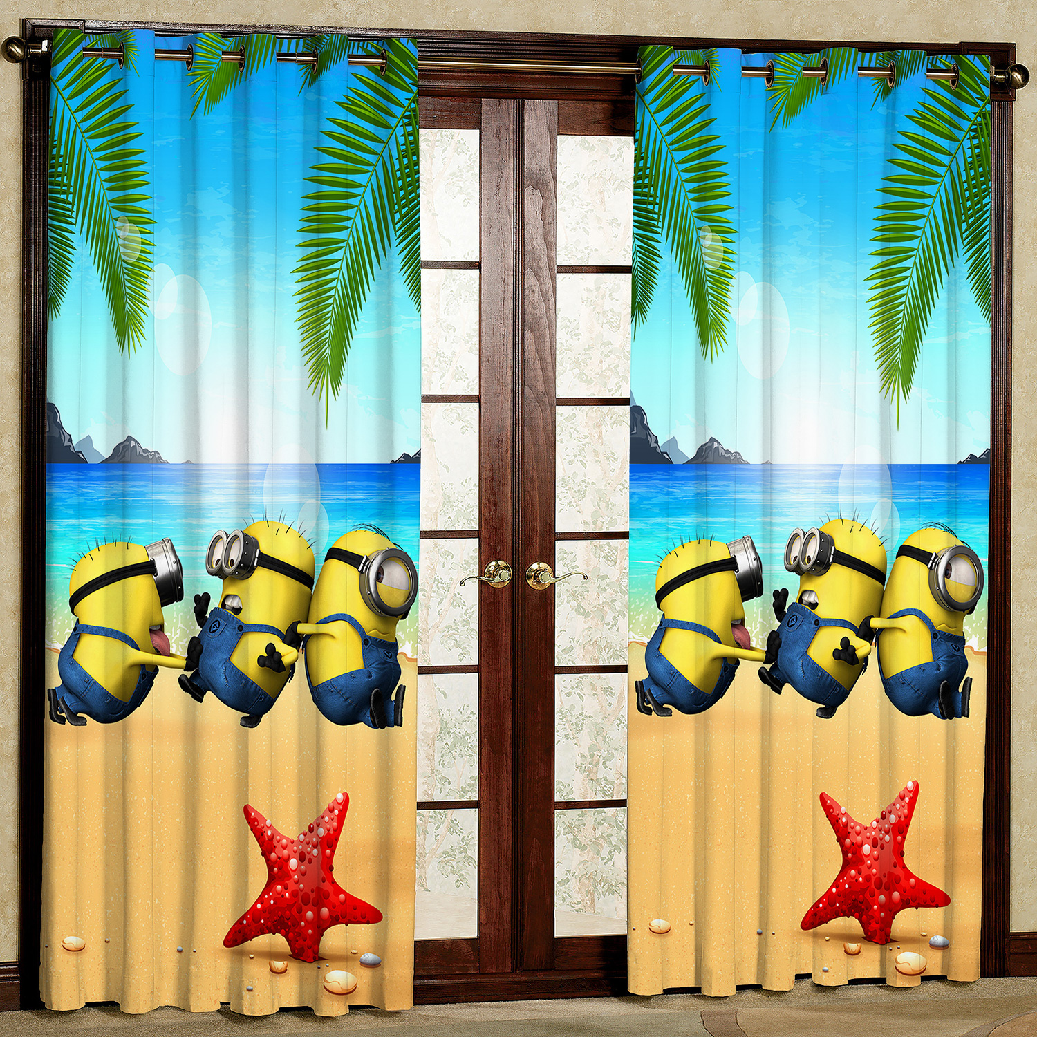 پرده مدل مینیون هازان پانچی کد 4526 سایز 140x200 سانتی متر