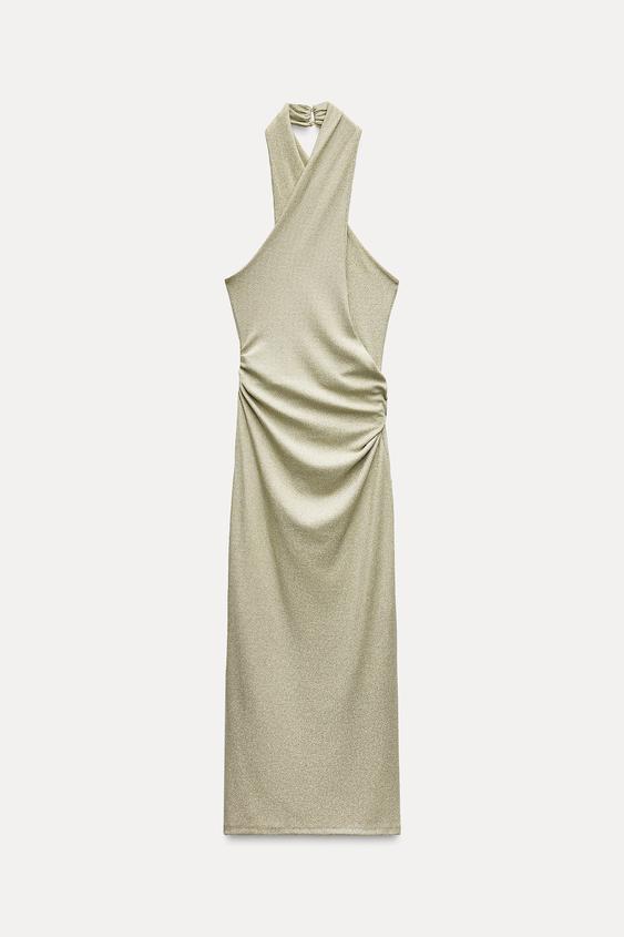 لباس بلند زنانه زارا METALLIC THREAD HALTER DRESS | تهران زارا TehranZara