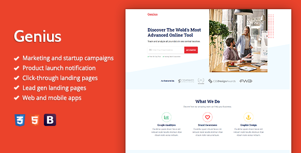 دانلود قالب لندینگ اچ تی ام ال Genius