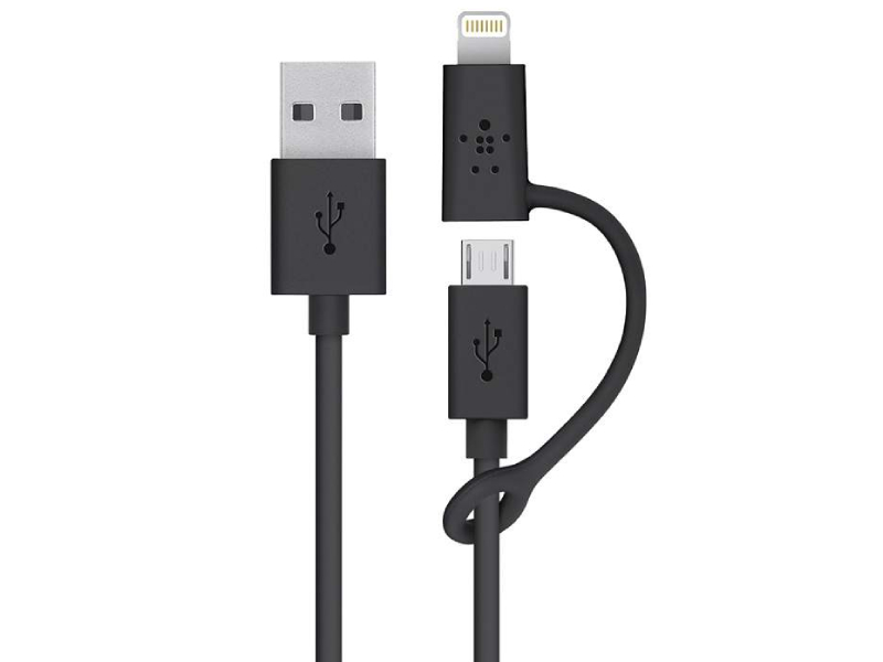 کابل دو کاره بلکین مدل Micro-USB Cable with Lightning connector Adapter F8J080bt02M به طول 2 متر