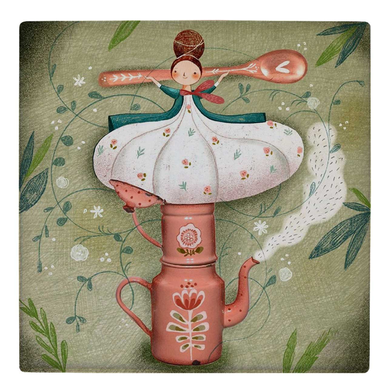  کاشی کارنیلا طرح بانو و کتری و قوری کد wk336