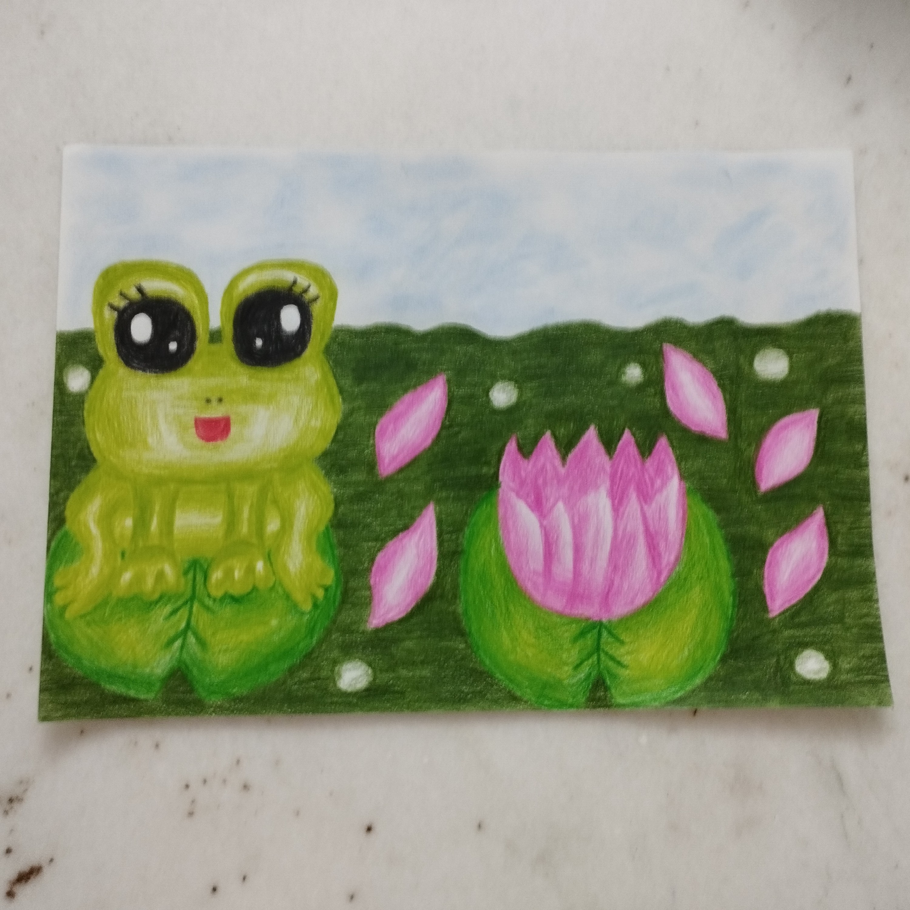 نقاشی مدادرنگی قورباغه فانتزی