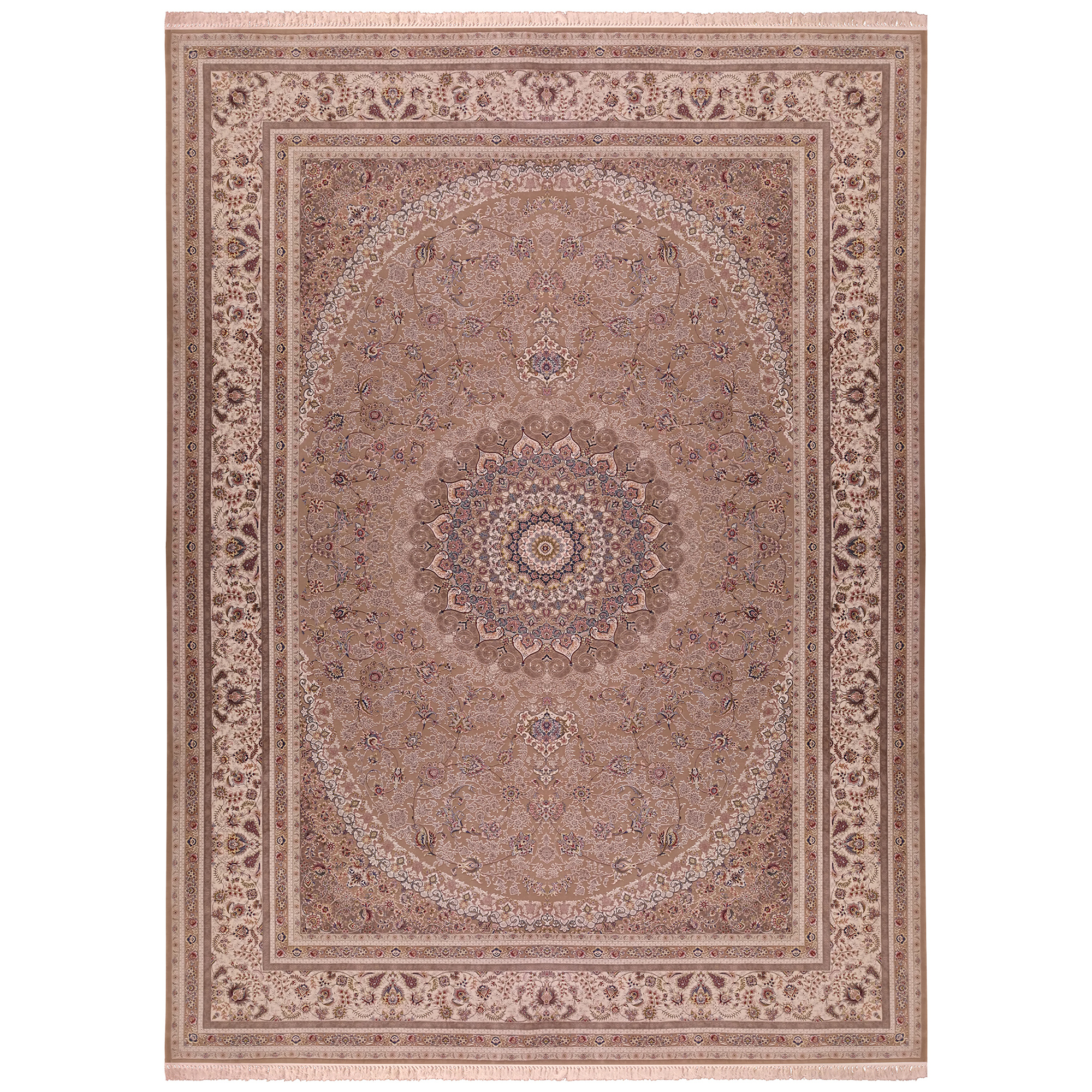 فرش ماشینی زمرد مشهد کد 50000 زمینه بژ