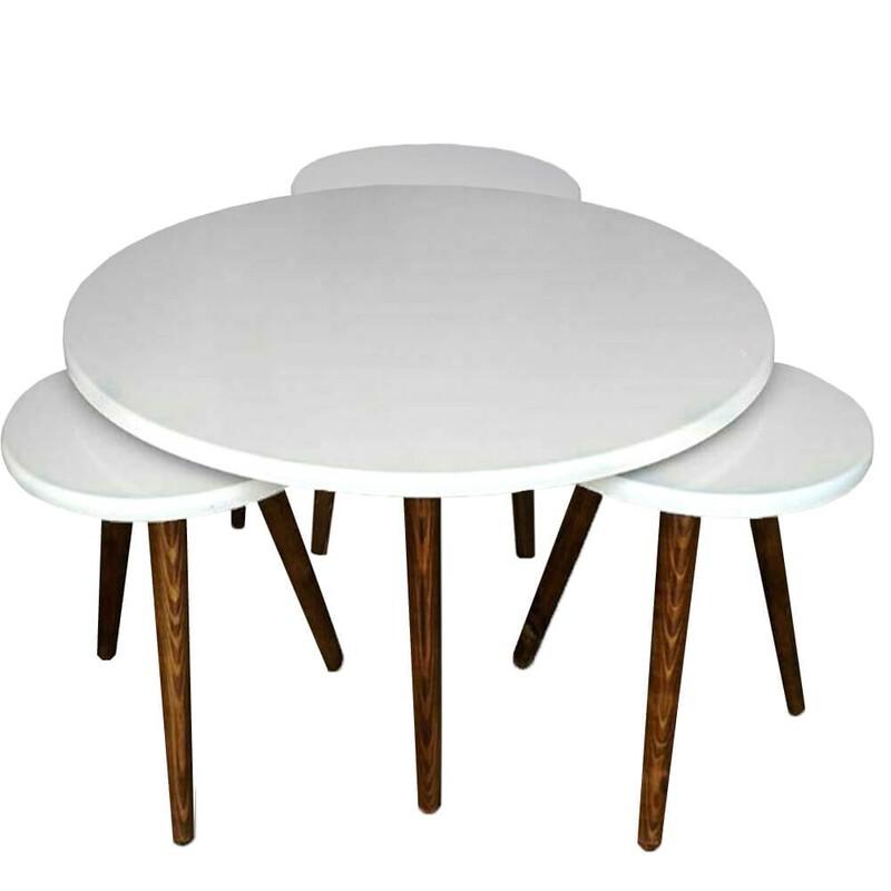 ست میز جلو مبلی و عسلی رنگ سفید و گردویی | choobsub