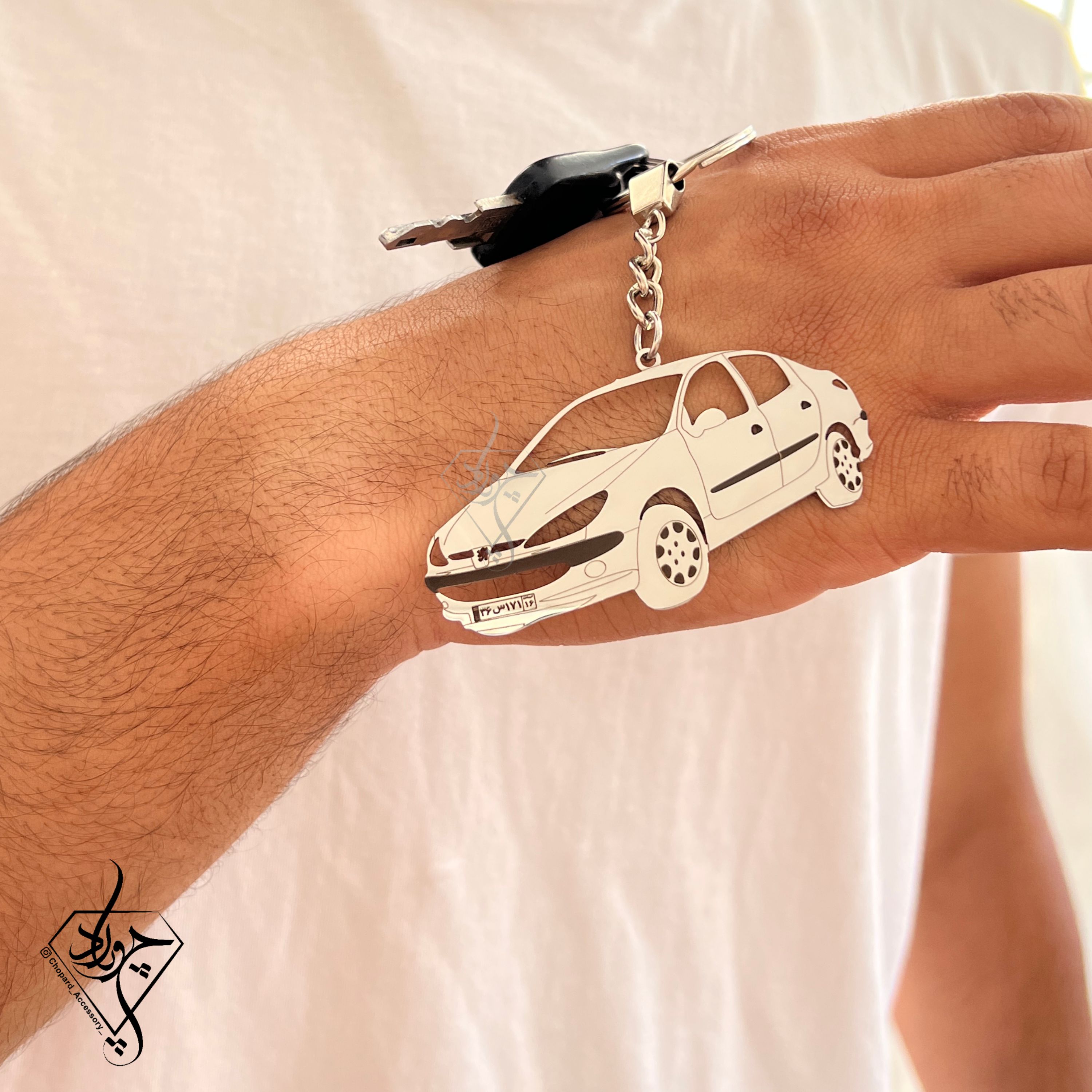 جاکلیدی استیل طرح ماشین با پلا ک دلخواه