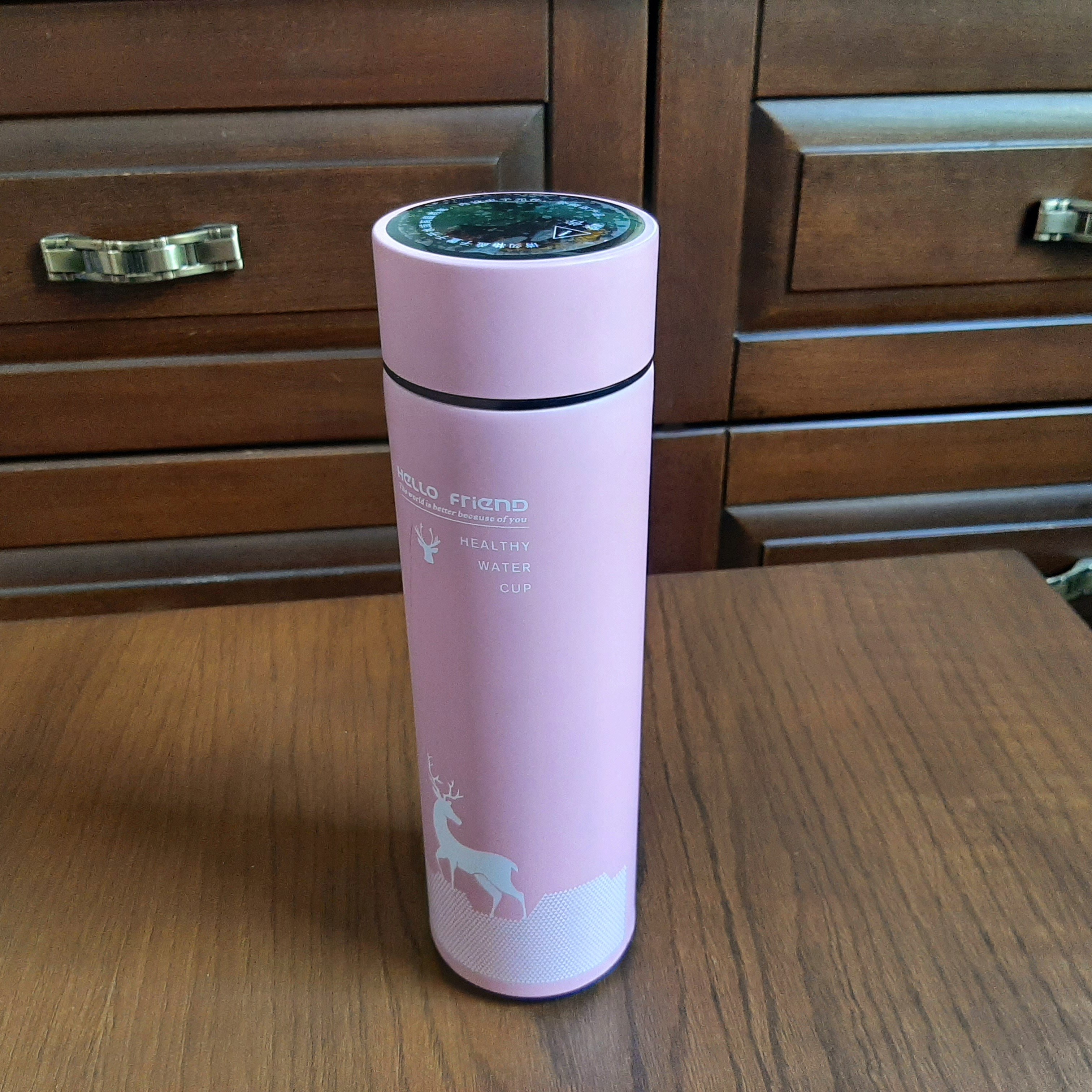 فلاسک استیل هوشمند صورتی طرح گوزن 400 میل