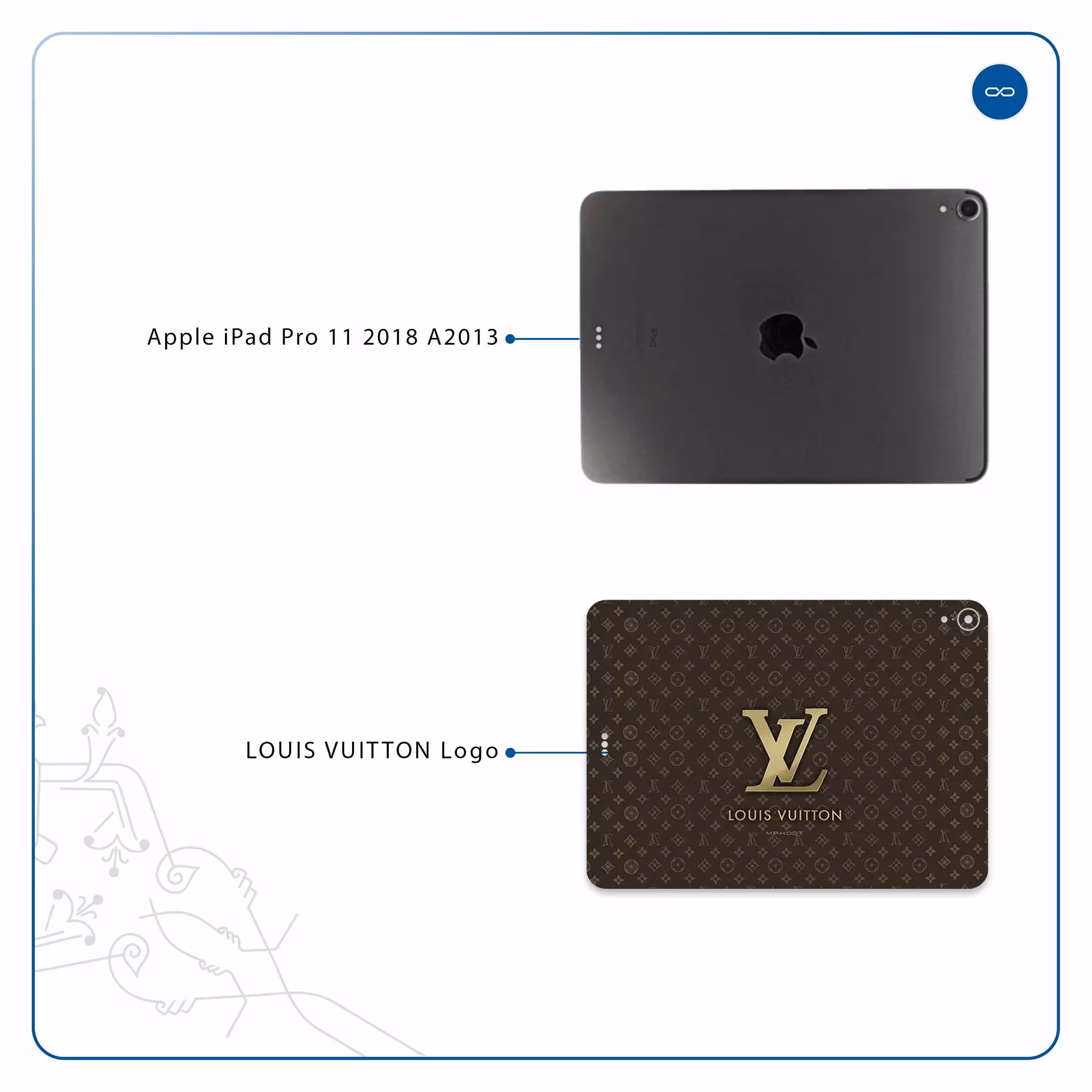 برچسب پوششی ماهوت مدل LOUIS-VUITTON-Logo مناسب برای تبلت اپل iPad Pro 11 2018 A2013