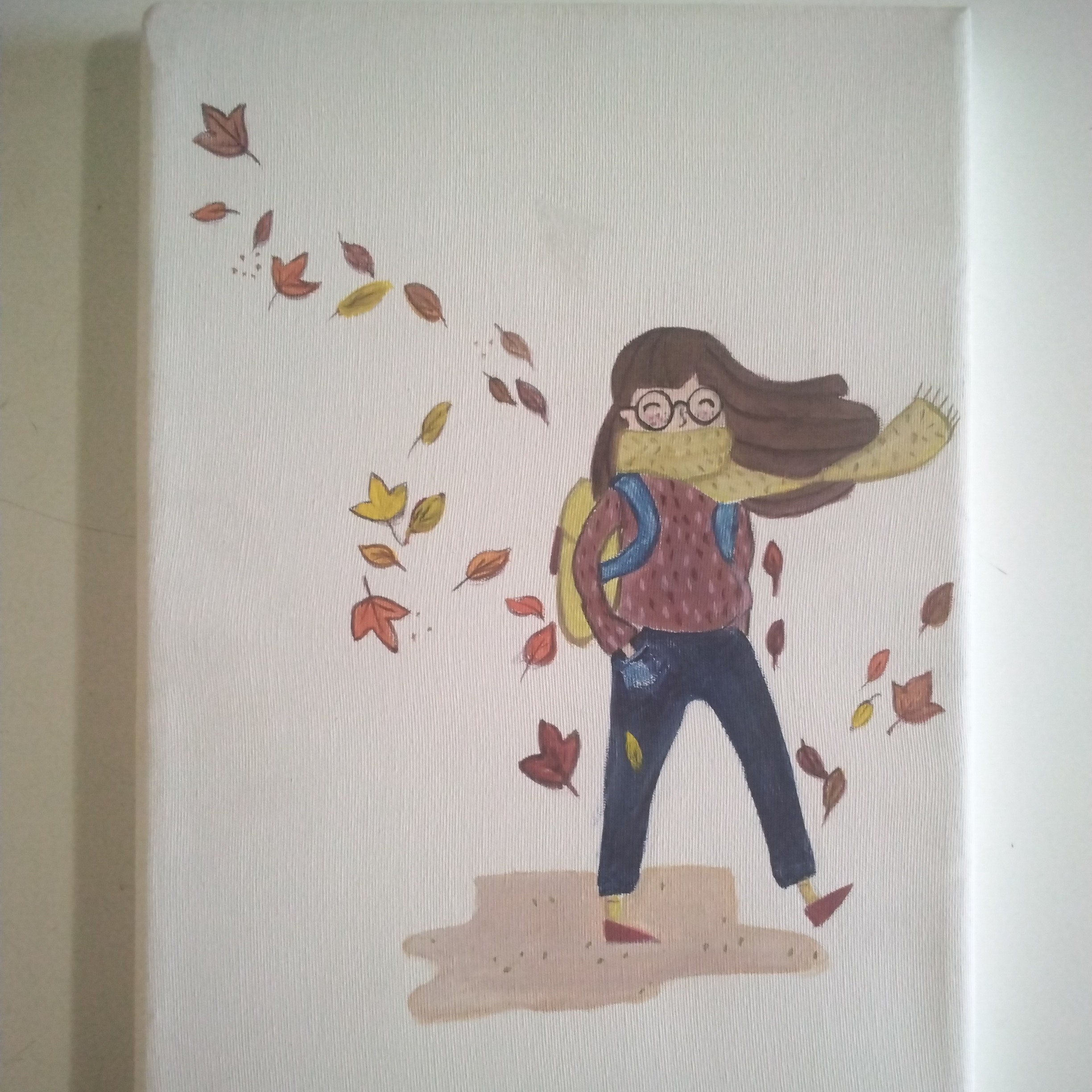 تابلو نقاشی اکرلیک دختر پائیزی سایز 20 در 30