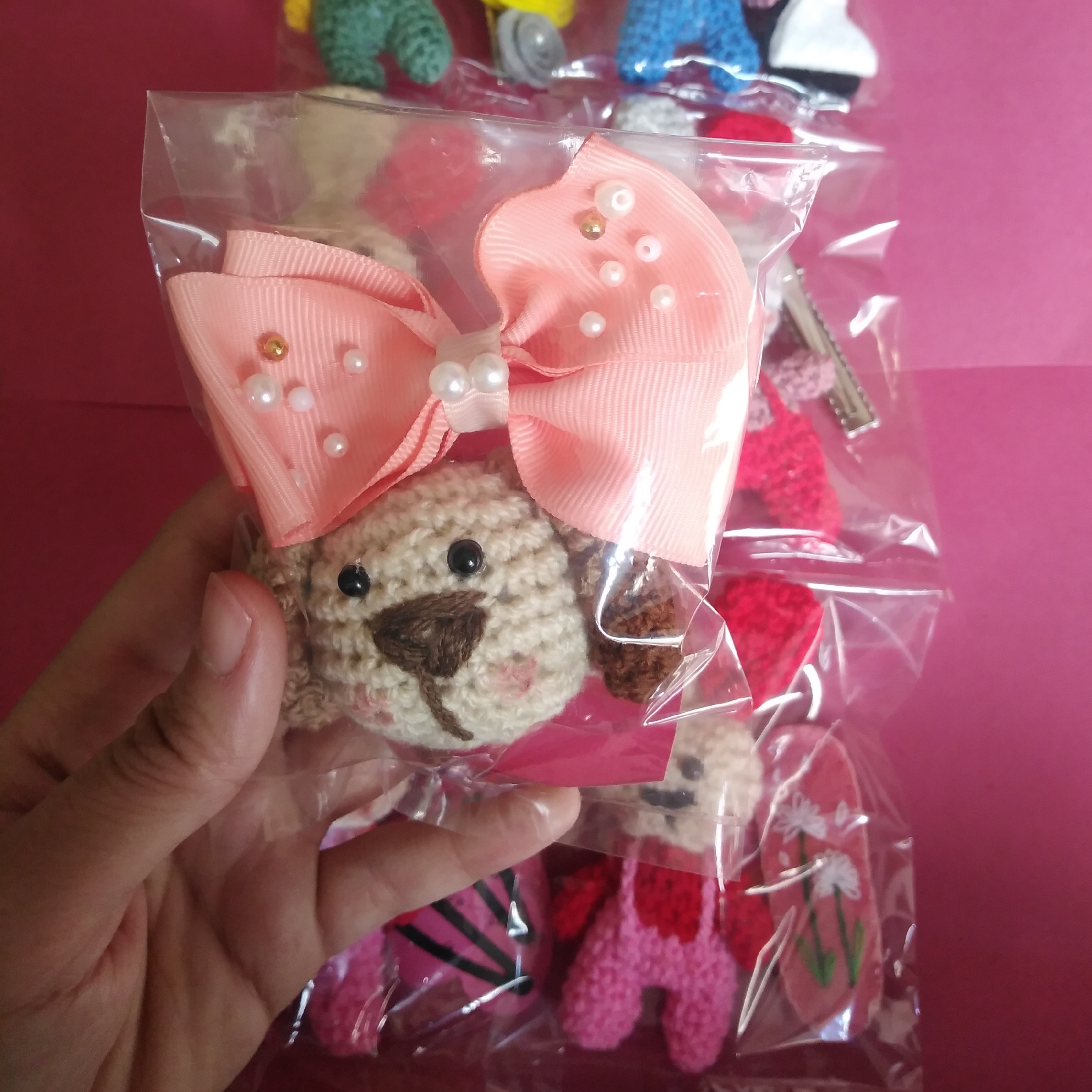 پک دسته کلید طرح سگ و گلسر روبانی