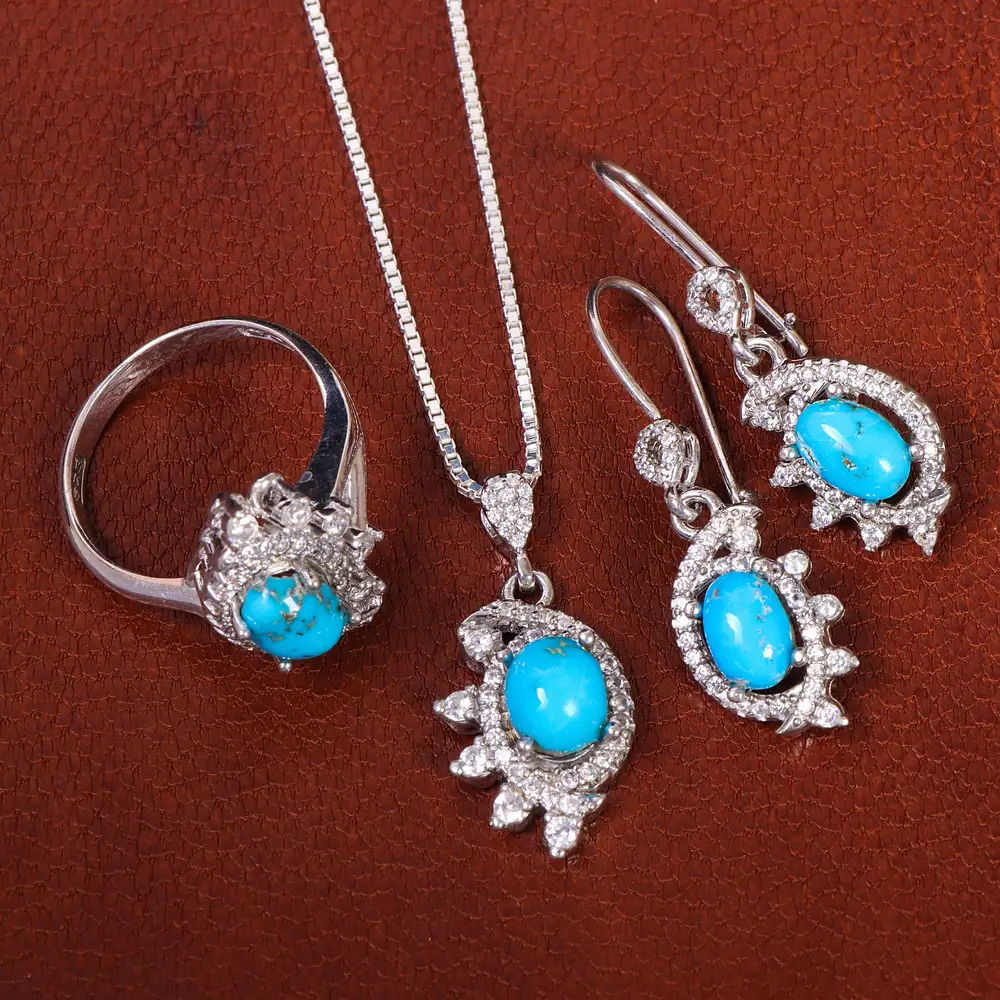 نیم ست فیروزه زنانه کد 21211 - جواهری مشاهیر