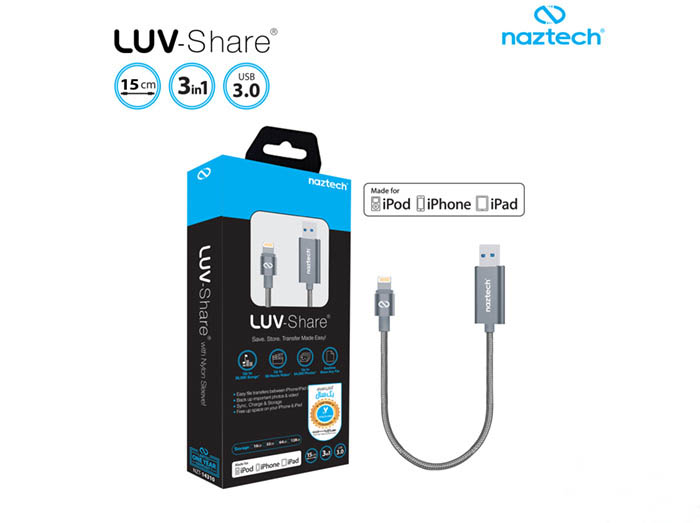 Naztech Lightning cable 128gig LUV-Share USB 3.0 15cm