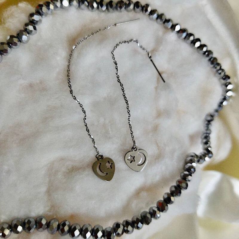 گوشواره بخیه ای استیل ماه و ستاره 