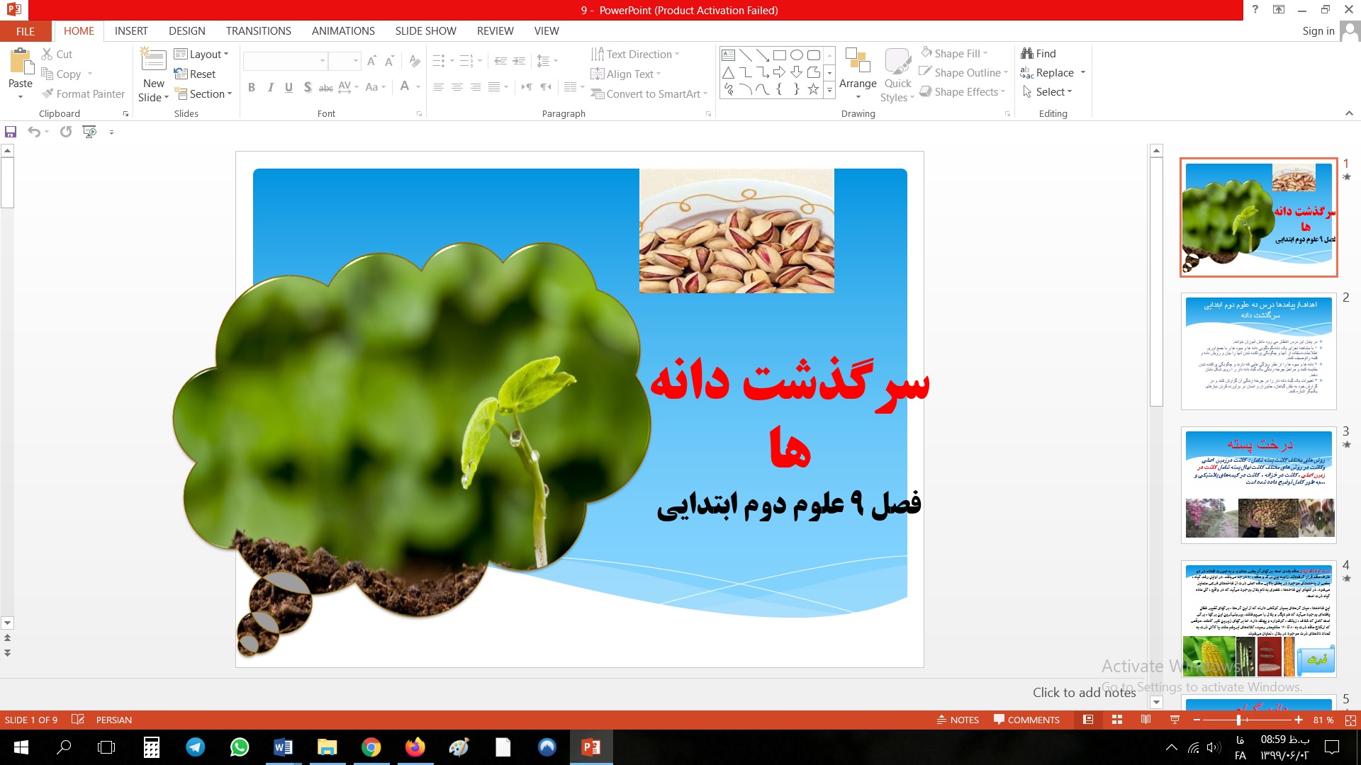 پاورپوینت سرگذشت دانه ها ، فصل نهم علوم دوم ابتدایی