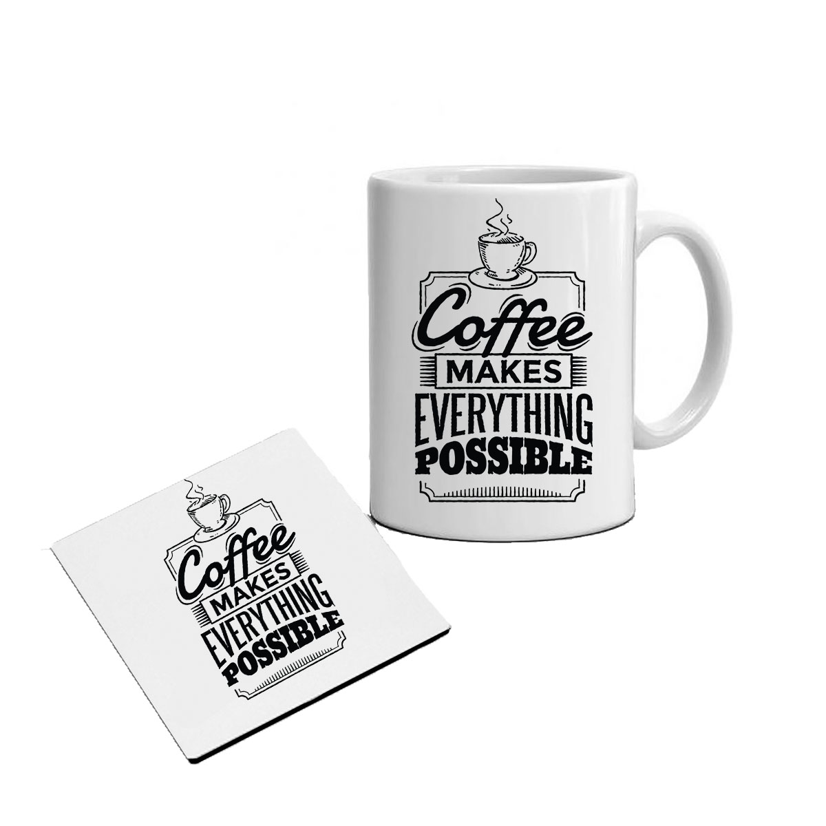 ماگ طرح قهوه مدل A004 به همراه زیر لیوانی