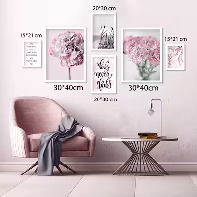 تابلو طرح مدرن گل میخک کد BG002  مجموعه 6 عددی