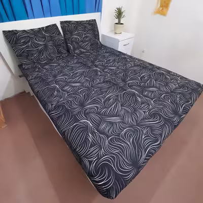 سرویس ملحفه مدل کشدوز niki05.25 طرح مارپیچ کد 160  دو نفره سه تکه