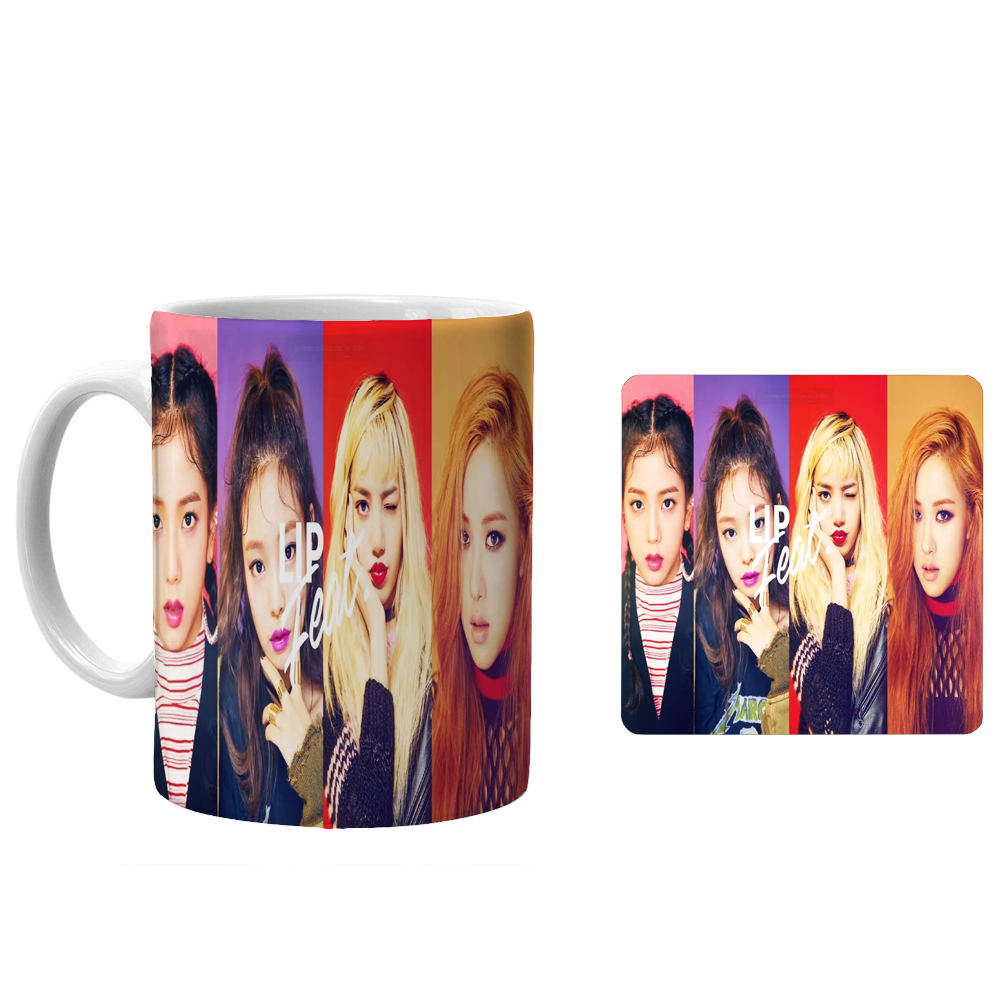 ماگ طرح بلک پینک کد xp105 به همراه زیرلیوانی