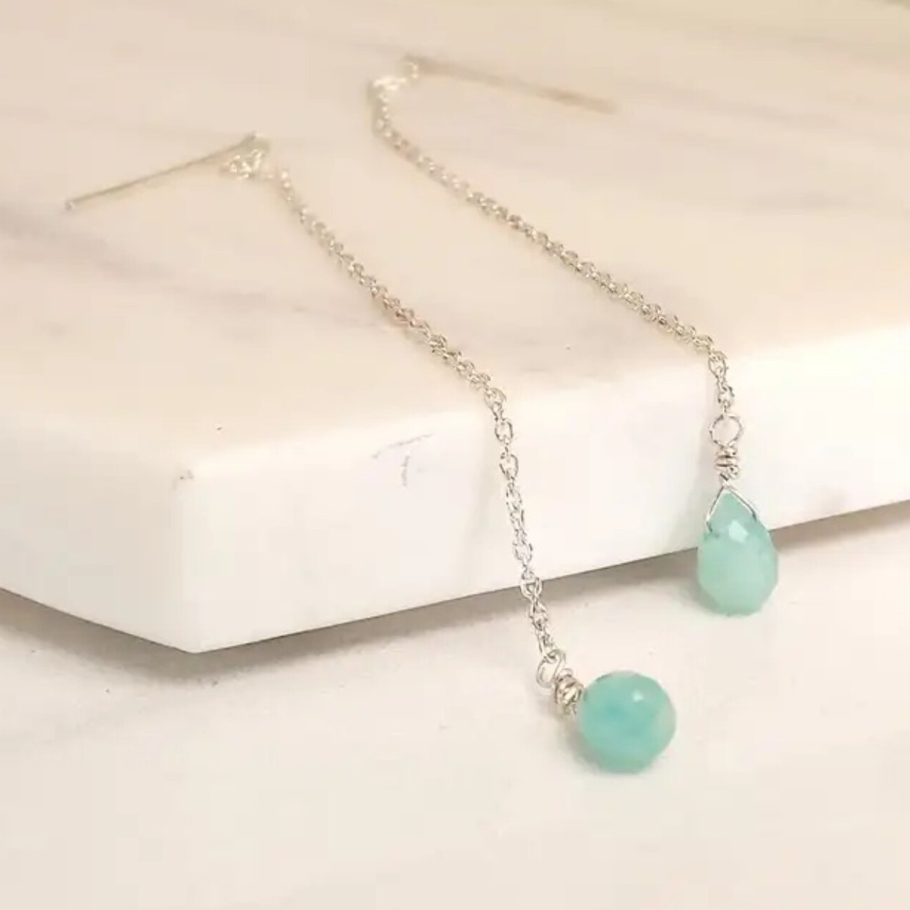 گوشواره بخیه ای نقره باسنگ آمازونیت وارداتی