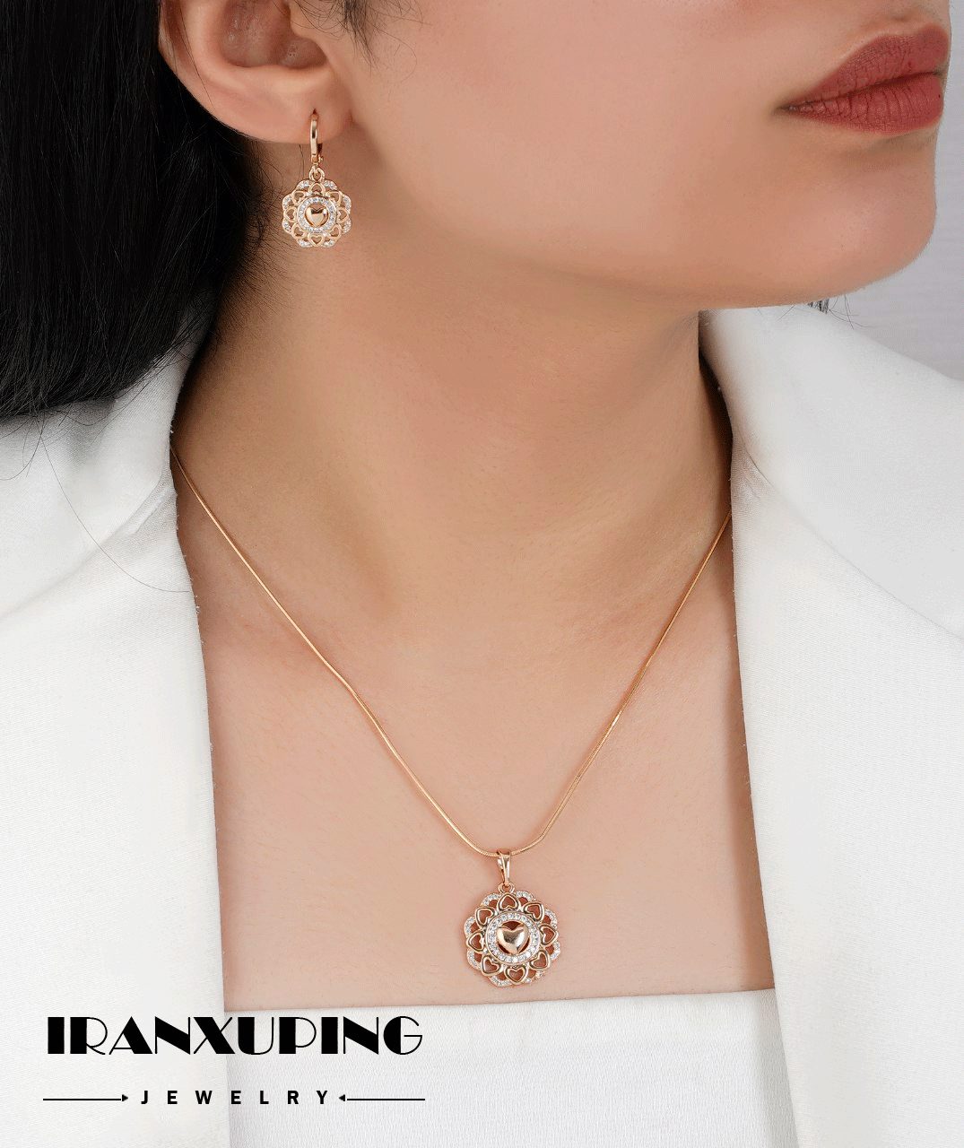 نیم ست بدون زنجیر ژوپینگ اصل با روکش طلا 24 عیار کد XPH46249