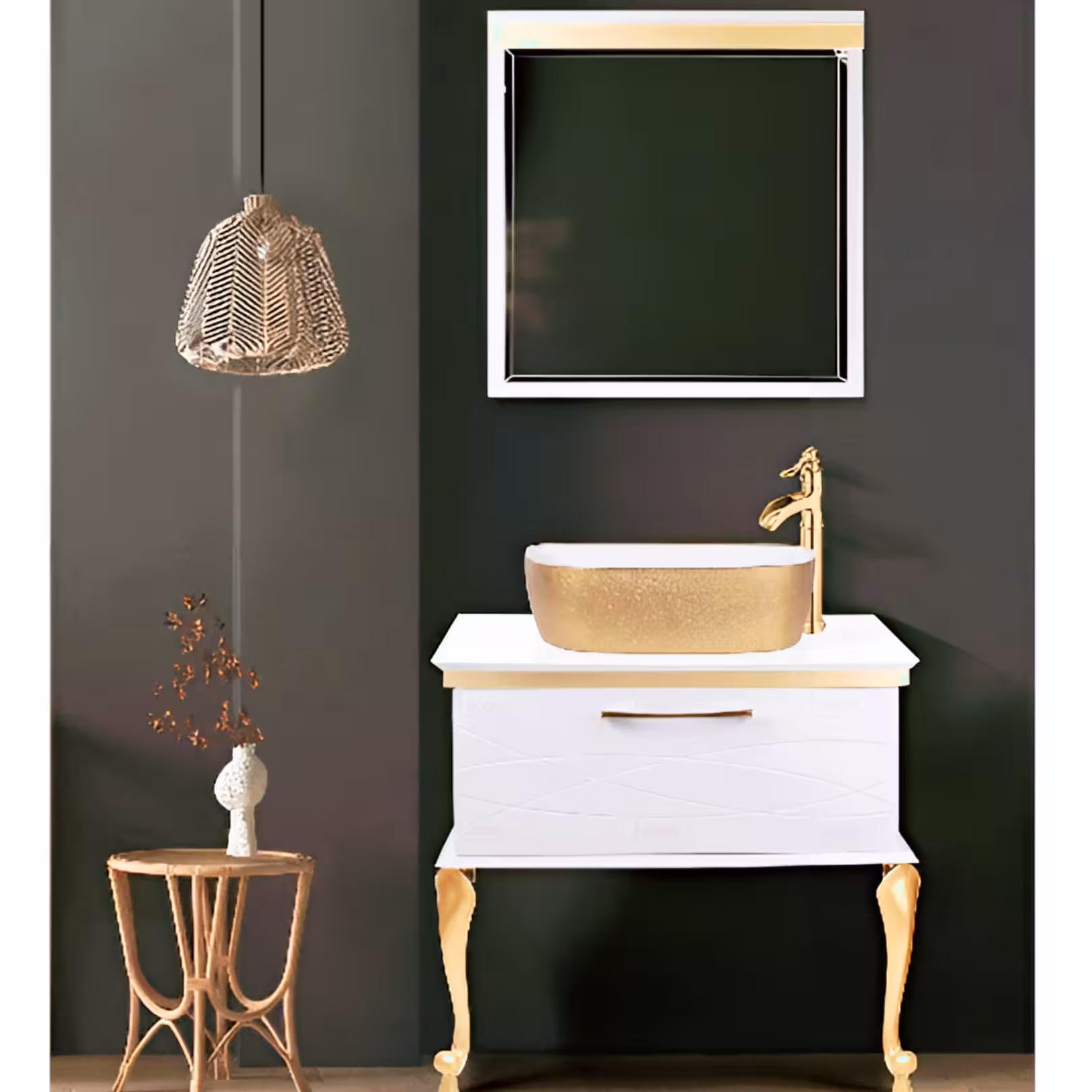 روشویی کابینت پایه دار تراپانی بارانی طلایی به همراه آیینه 