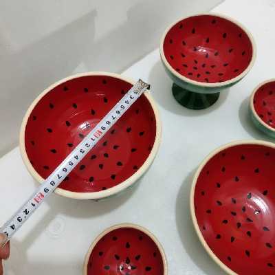 سرویس پذیرایی 10پارچه سفالی مدل یلدا طرح هندوانه کد 02