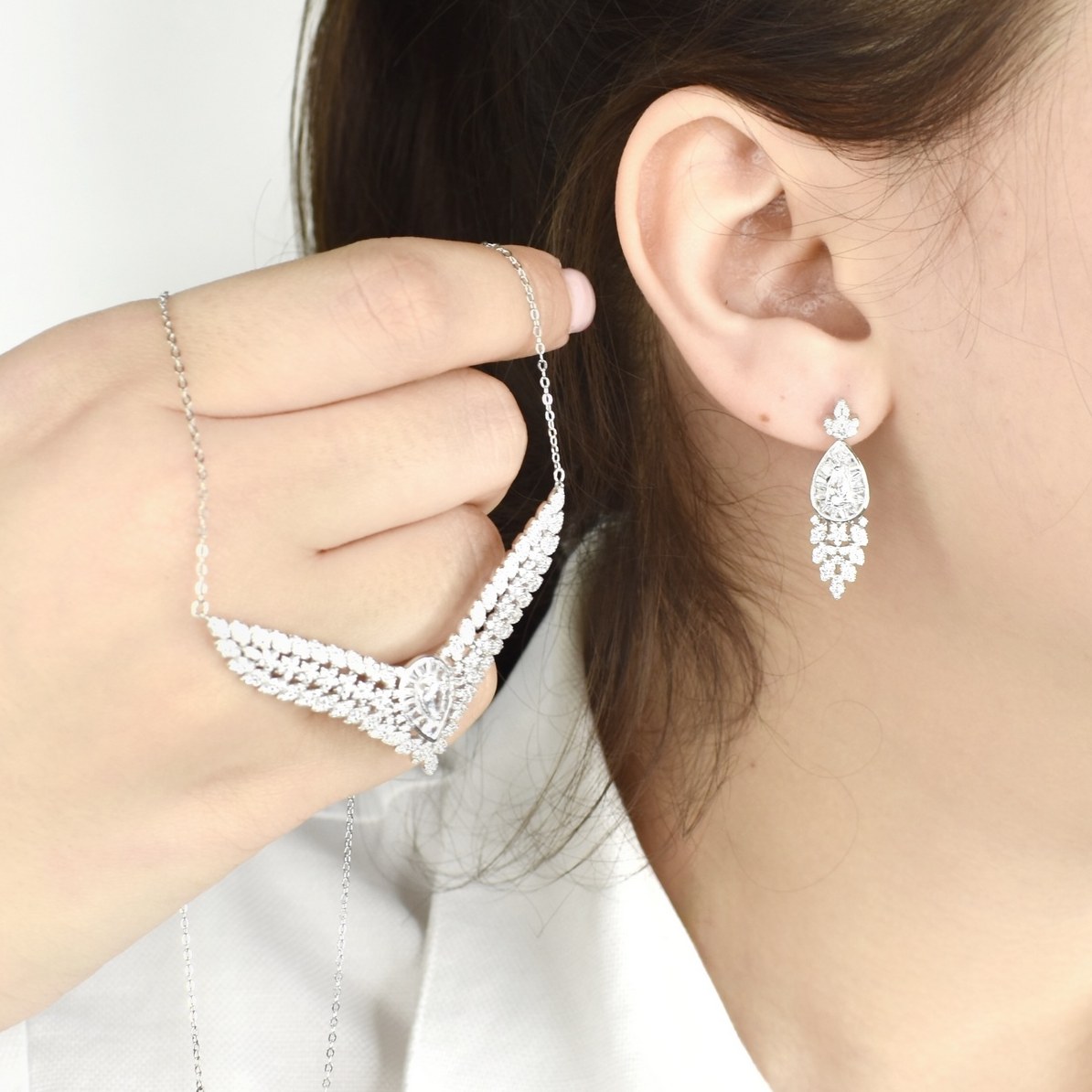 سرویس نقره اشکی آویز خوشه ای کد 8589