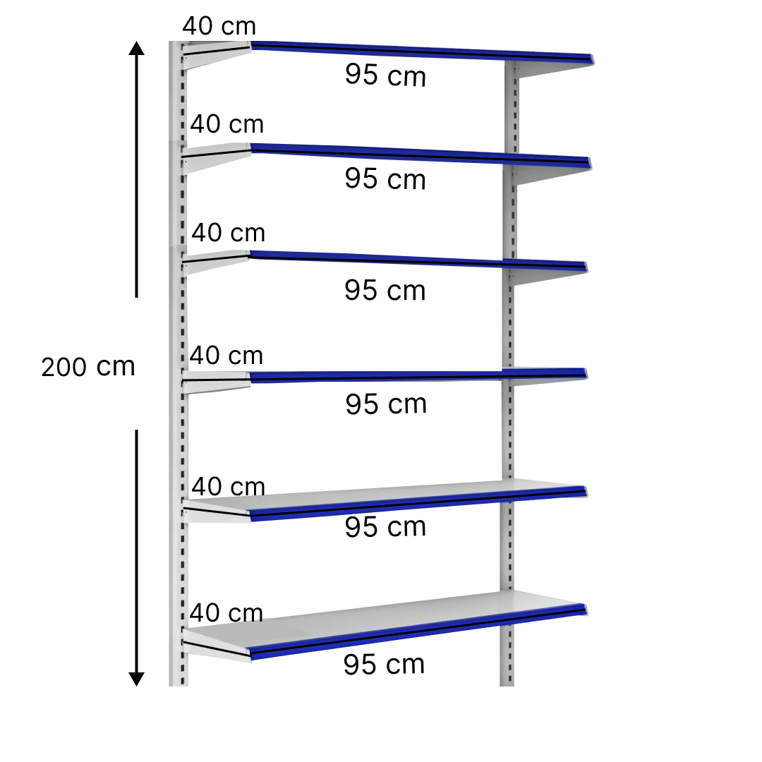 خرید و قیمت قفسه هایپری دیواری 6 طبقه 40x95 ارتفاع 200 - قفسه‌بندی وکیلی