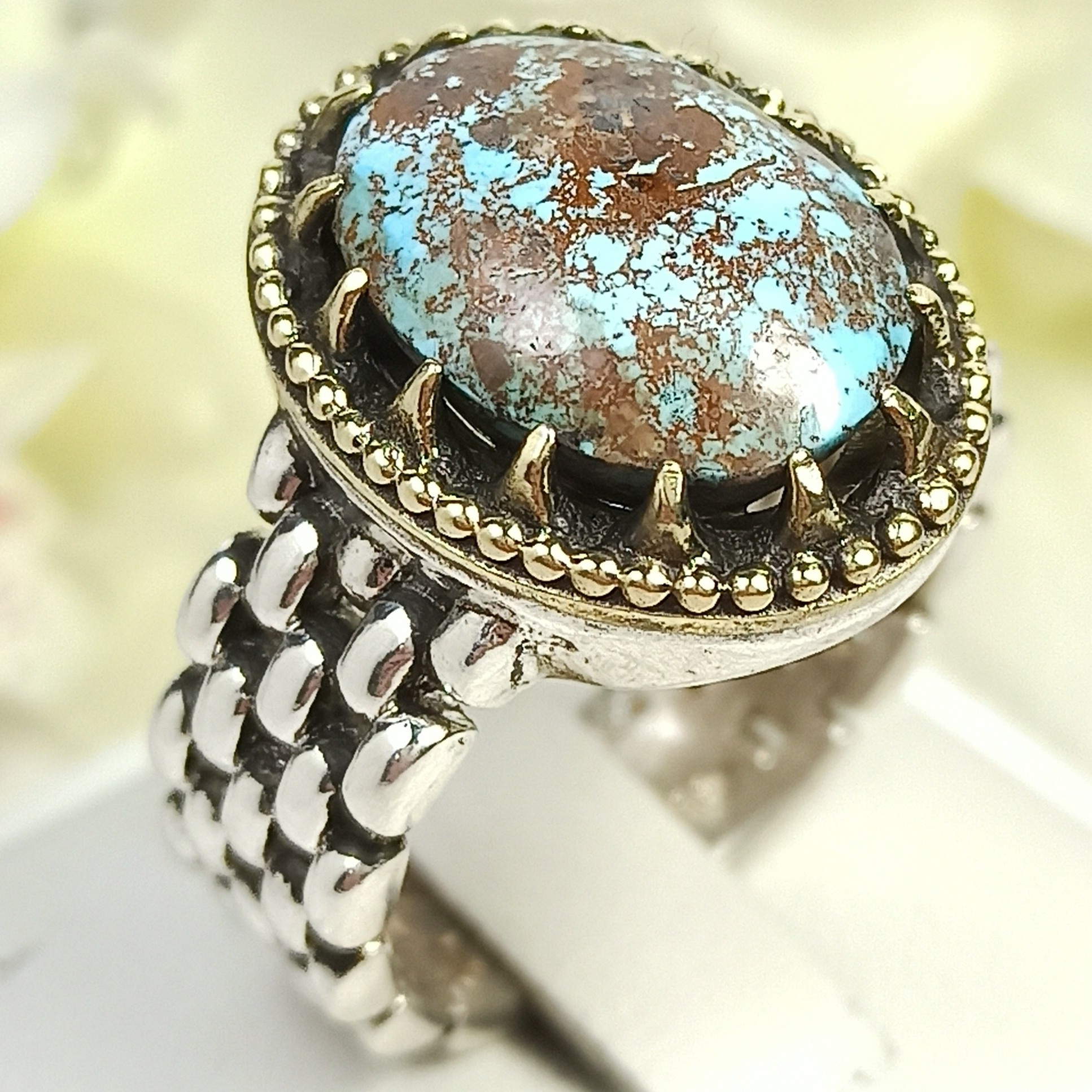 انگشتر فیروزه نیشابوری نقره شجری آبی 97