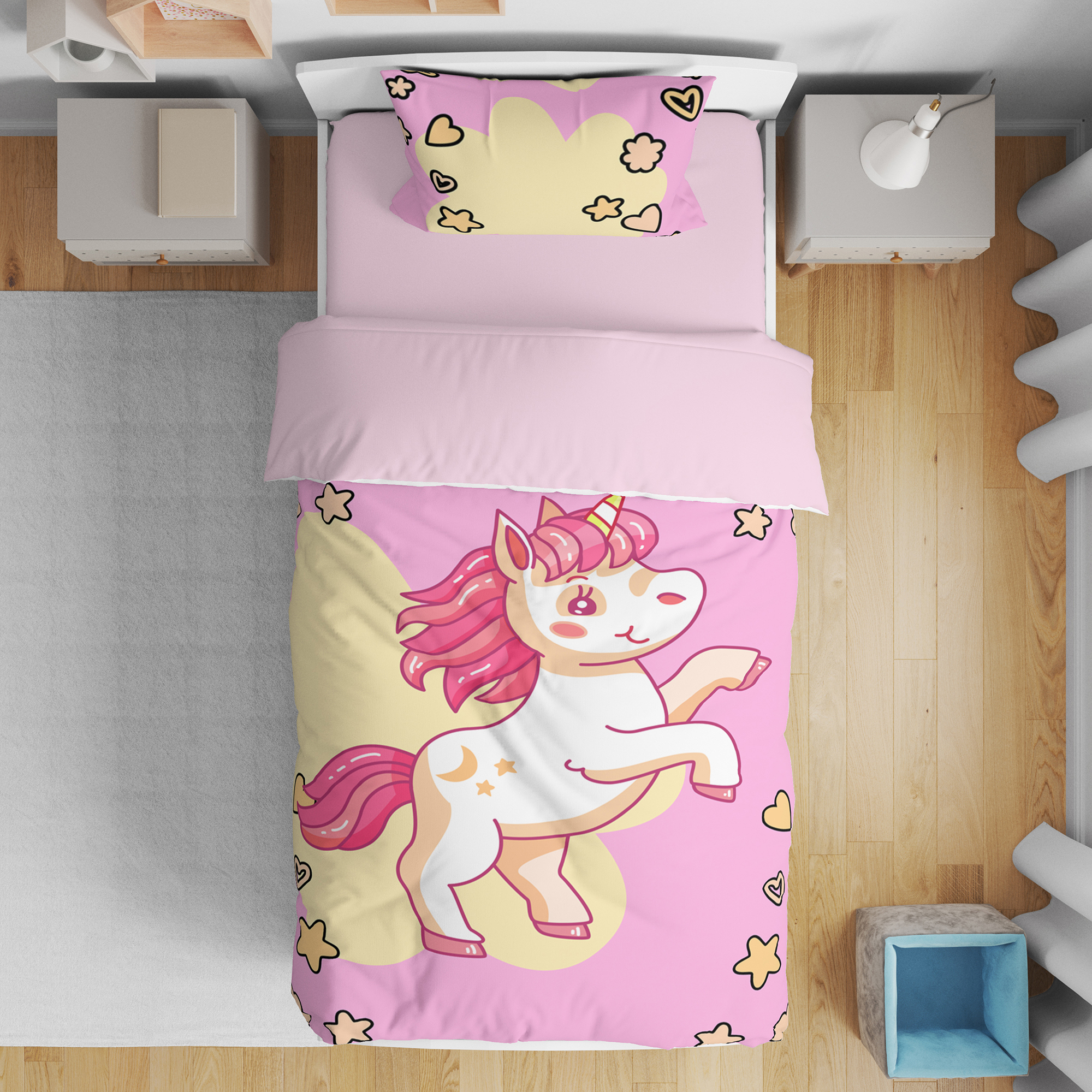 سرویس روتختی مدل اسب تکشاخ و ستاره کد 4664 یک نفره 5 تکه