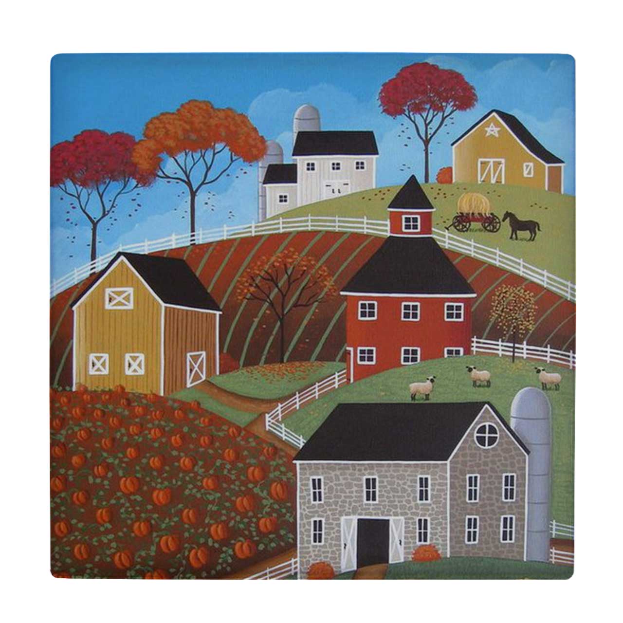 کاشی کارنیلا طرح نقاشی خانه های روستایی کد wkk3842