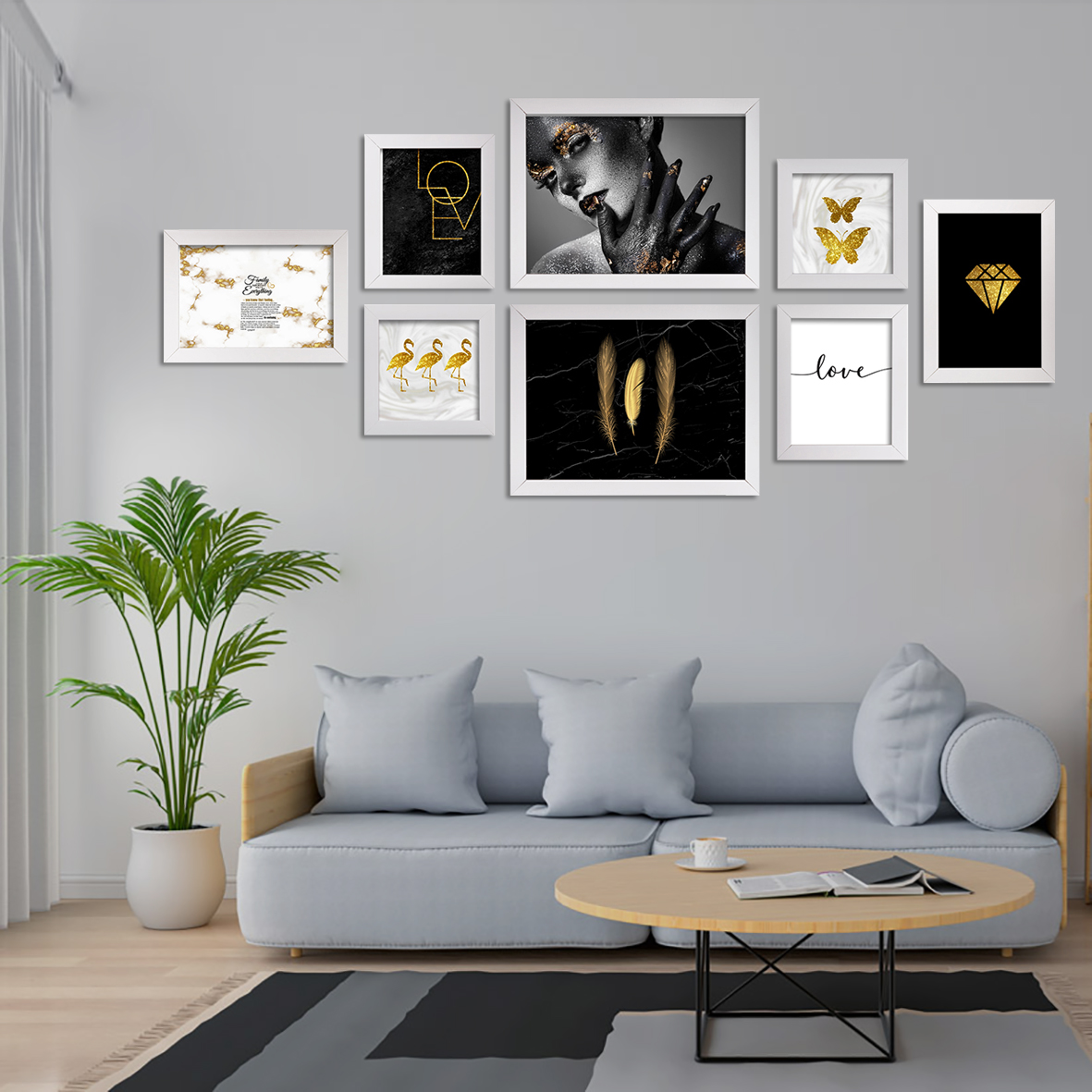 تابلو طرح فلامینگو و پروانه مدرن مدل skw017 مجموعه 8 عددی