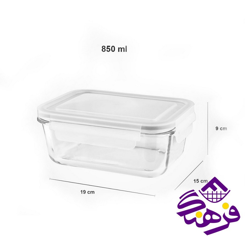 ظرف شیشه ای مربع 850میلی لیتر لیمون