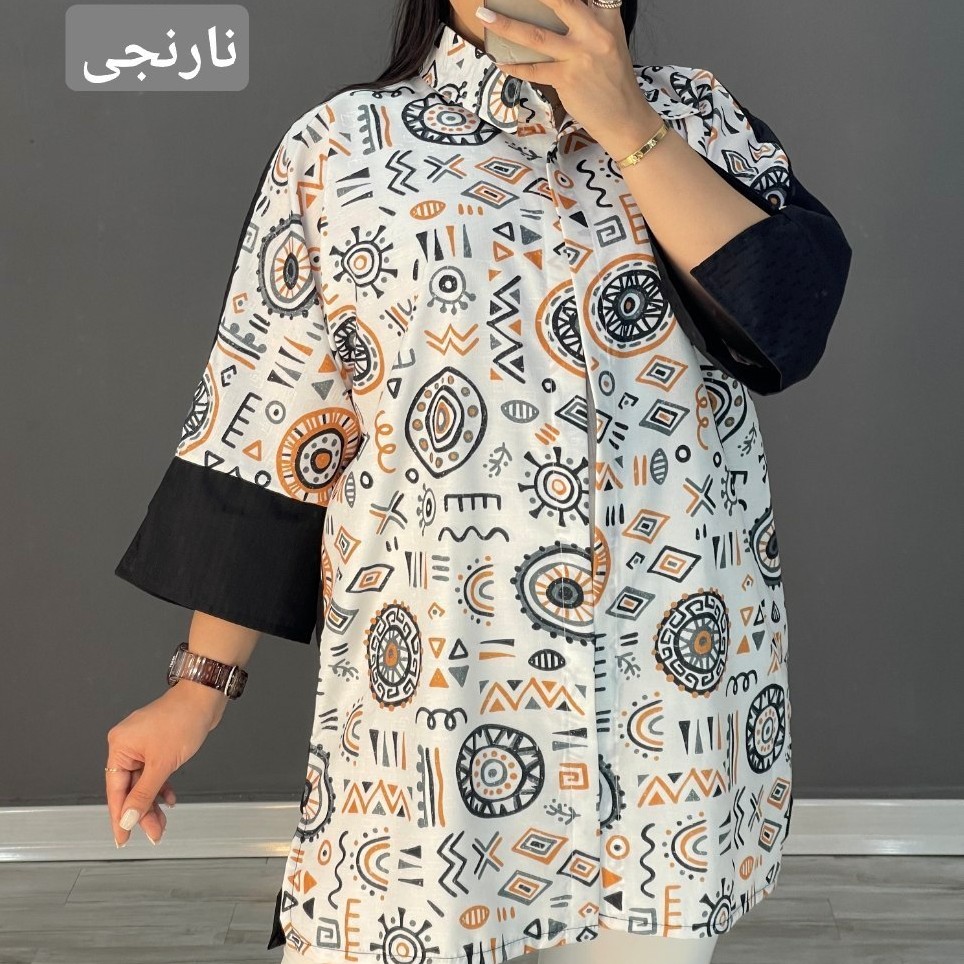 شومیز مانتویی طرح لنین مانتو طرحدار بوهو جنس ژاکارد طرحدار