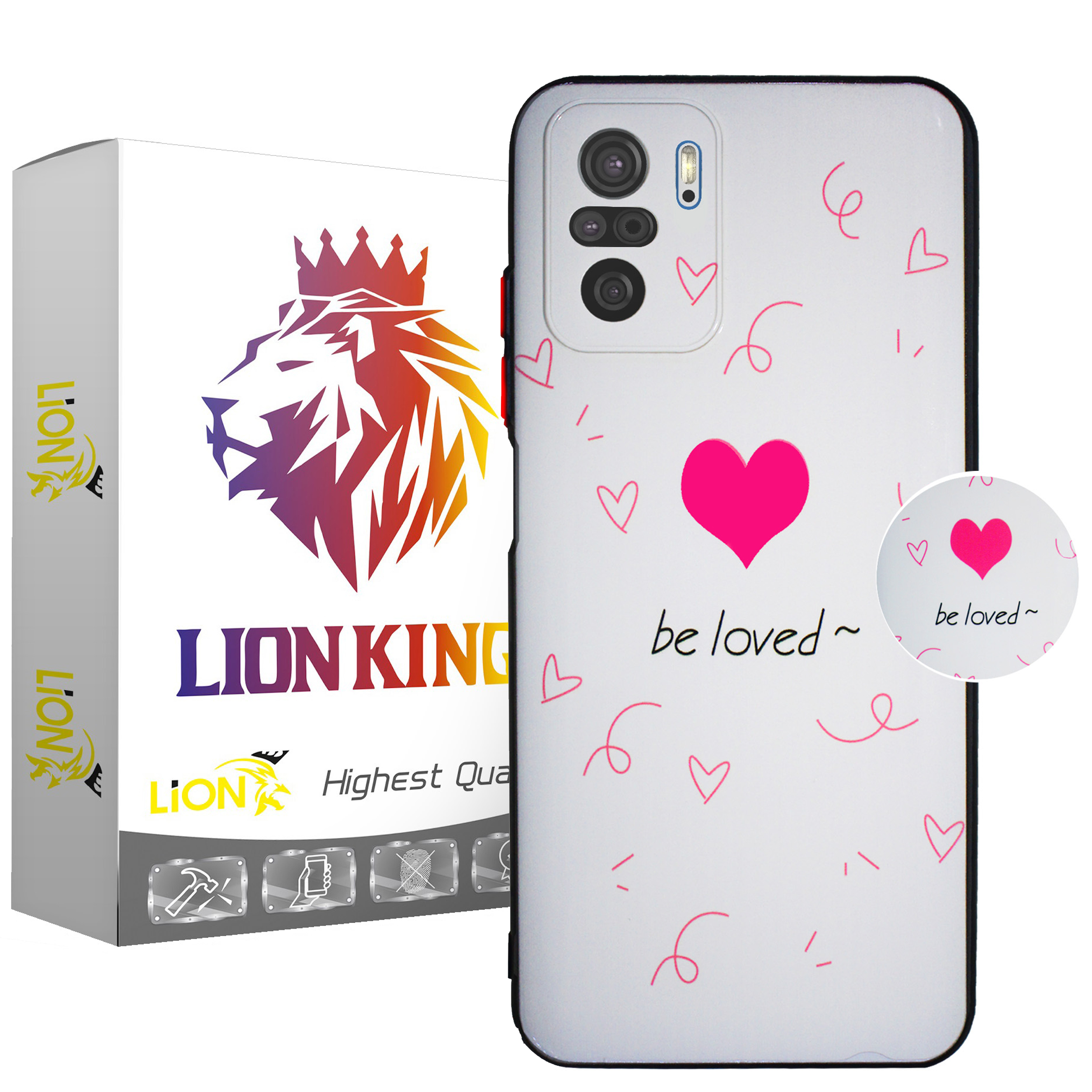 کاور لاین کینگ مدل be loved مناسب برای گوشی موبایل شیائومی Redmi Note10/10S به همراه پایه نگهدارنده