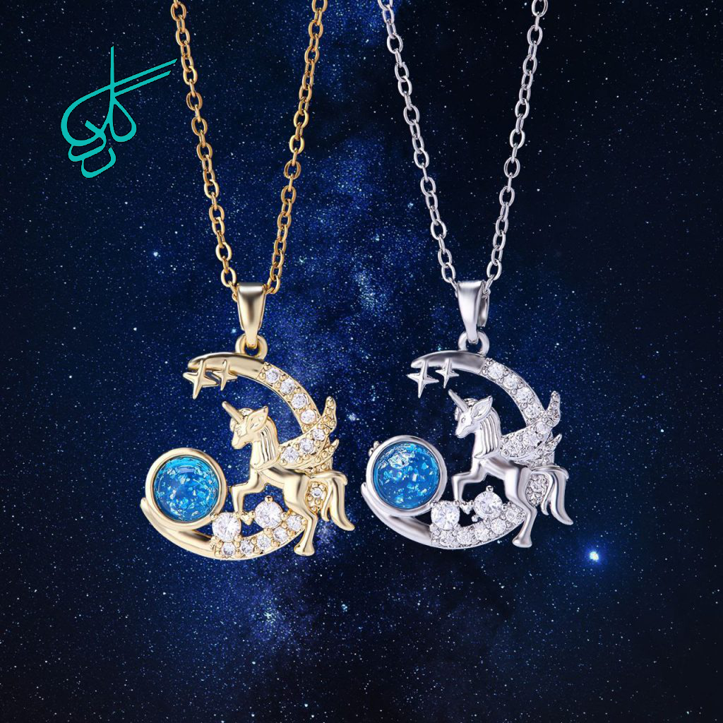 خرید گردنبند استیل جدید رنگ ثابت نگین دار با کیفیت کد 1515570 - ردگل