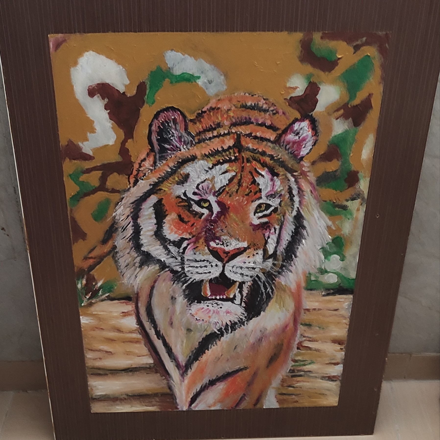نقاشی رنگ روغن پلنگ روی چوب است اگر خواستید روی بوم خواهم کشید