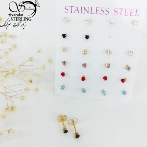 گوشواره میخی نگین مشکی رنگ ثابت برند استیل کد 10921