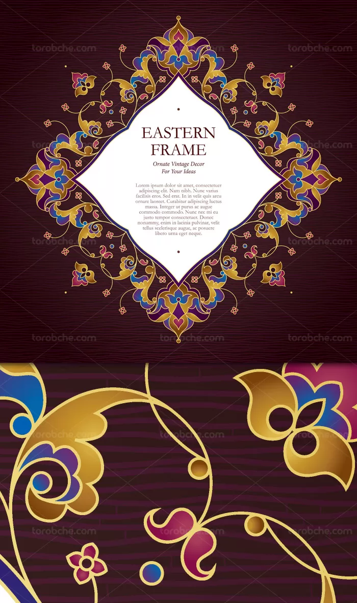وکتور طرح کادر و حاشیه گل و بته طلایی رنگ شرقی | گرافیک با طعم تربچه