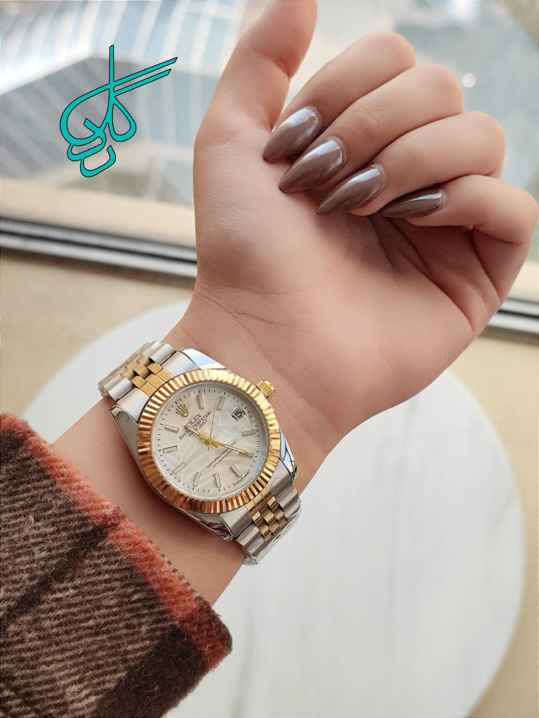 خرید ساعت زنانه رولکس تقویم دار با کیفیت رنگ ثابت حک مارک روی قفل دارای طرح های جدید و متنوع کد 1921098 - ردگل